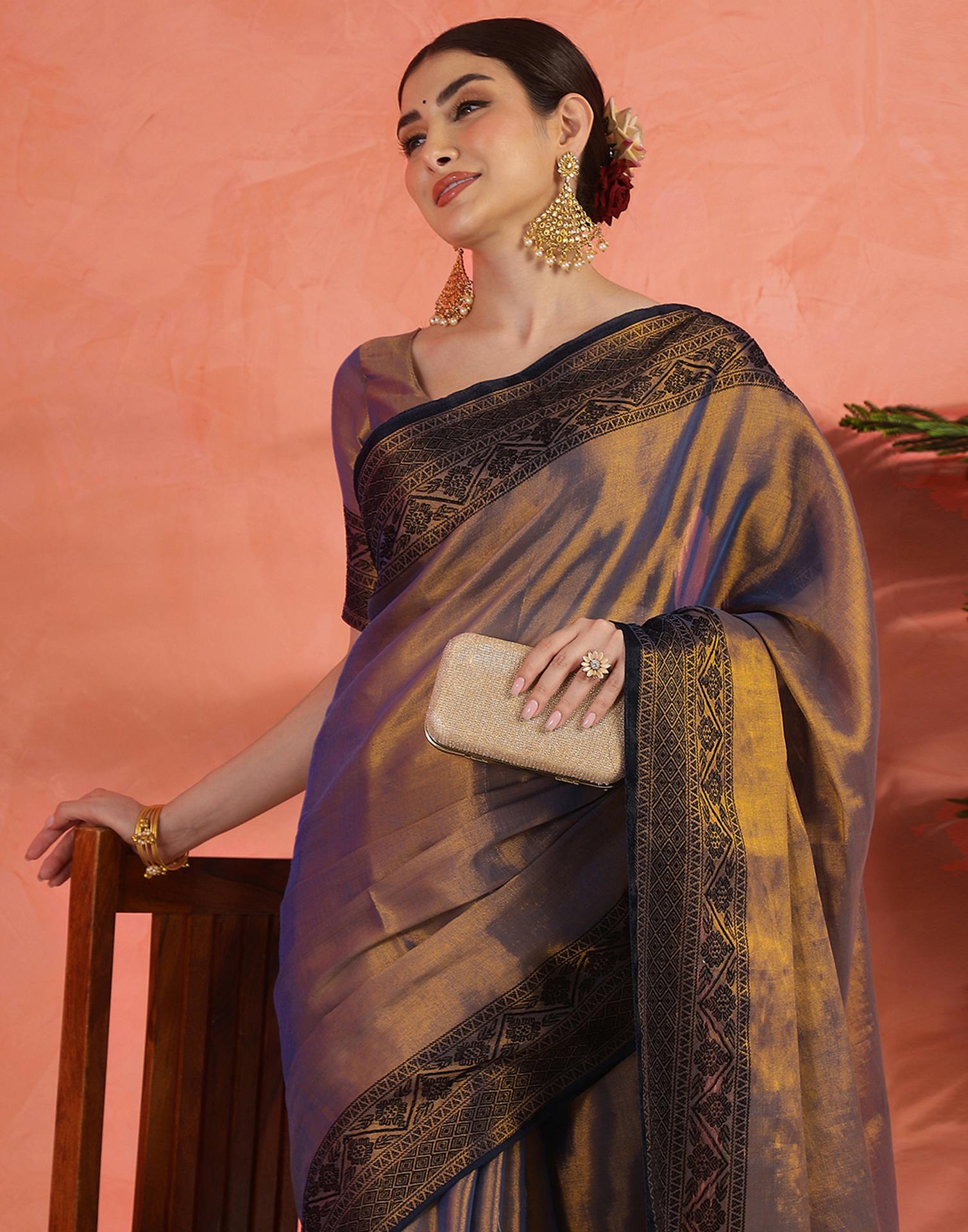 Navy Blue Tissue Cotton Woven Saree
