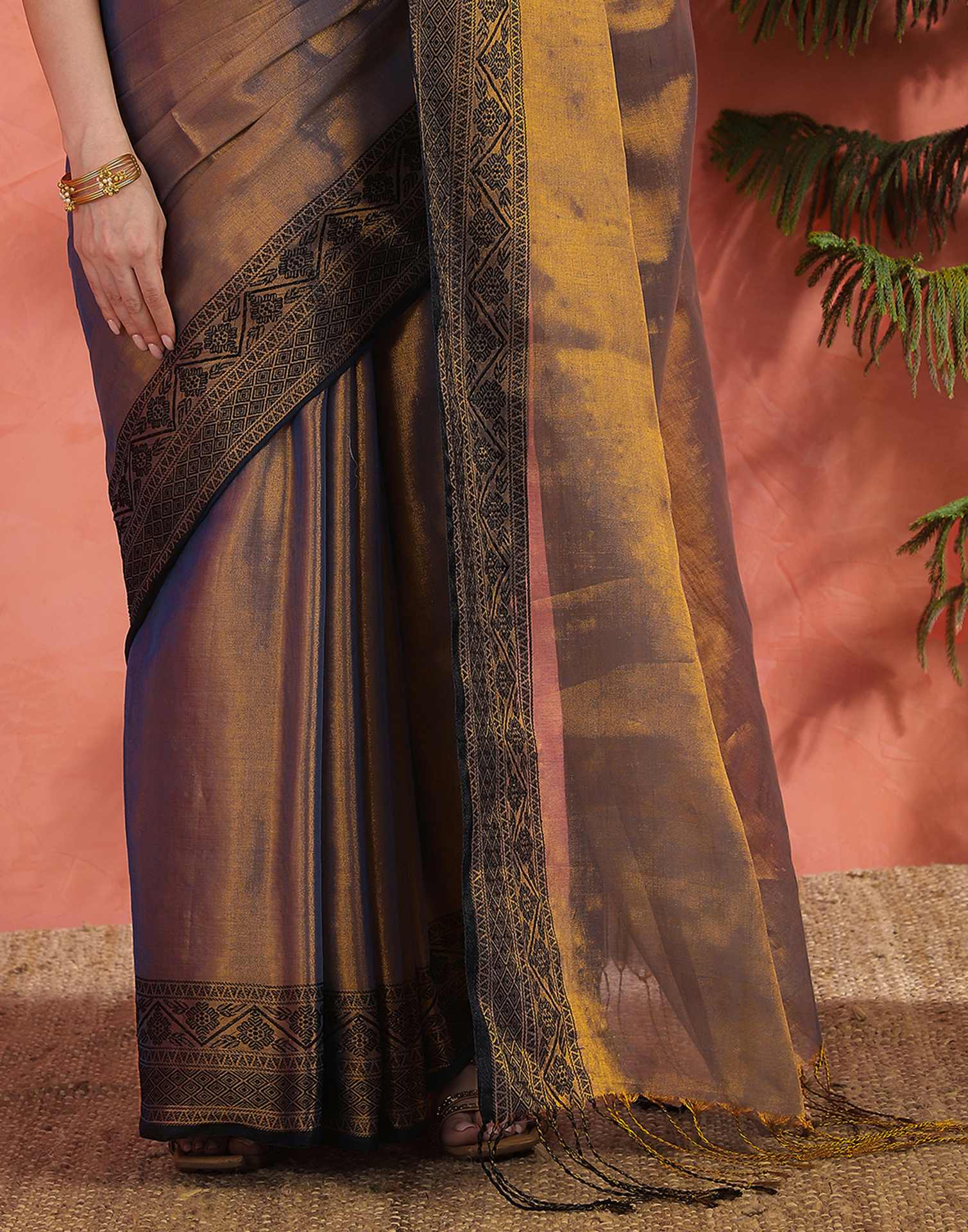 Navy Blue Tissue Cotton Woven Saree