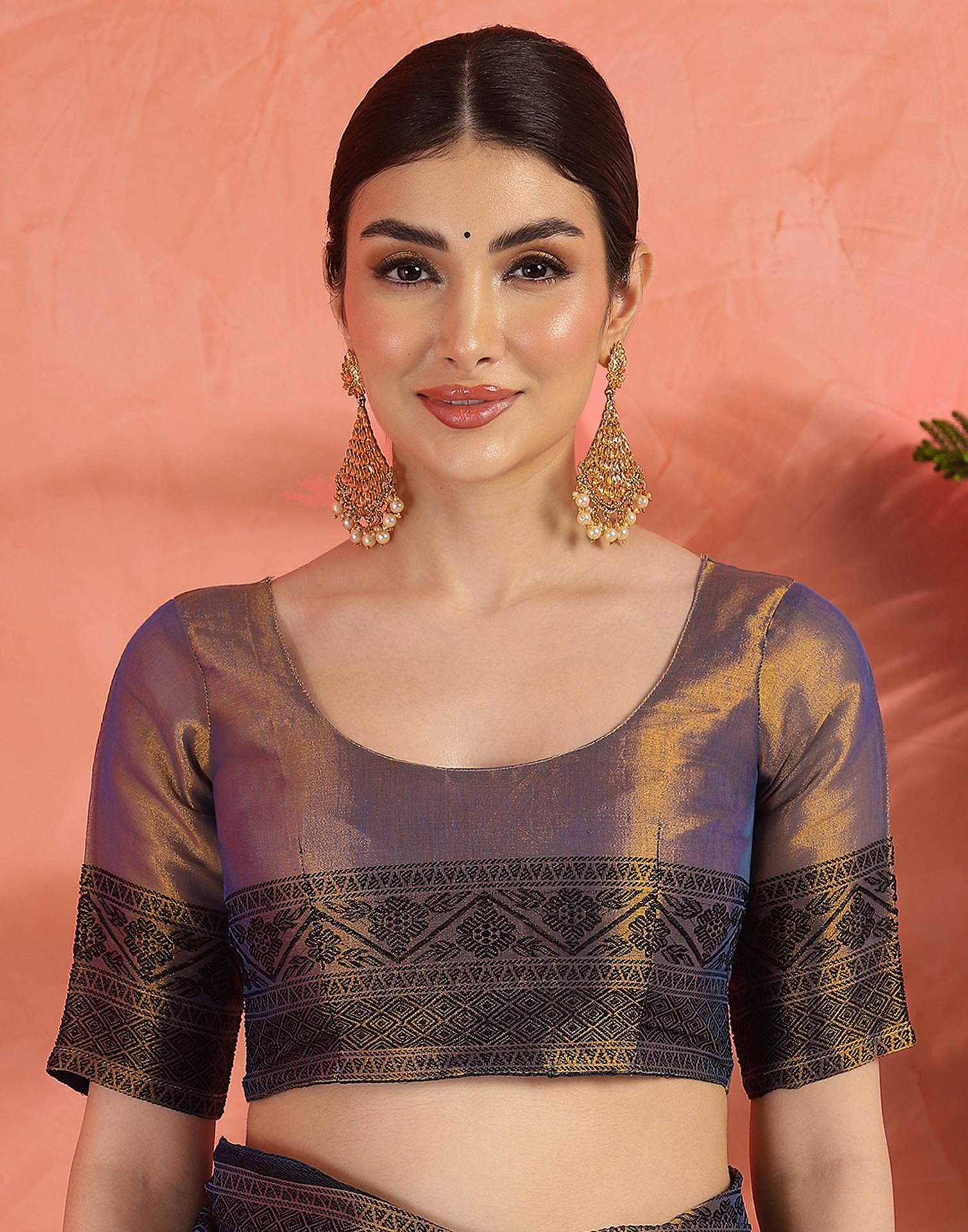 Navy Blue Tissue Cotton Woven Saree