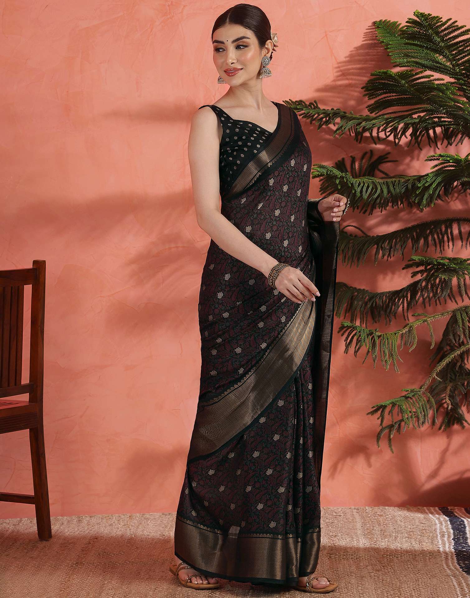 Black Silk Printed Saree