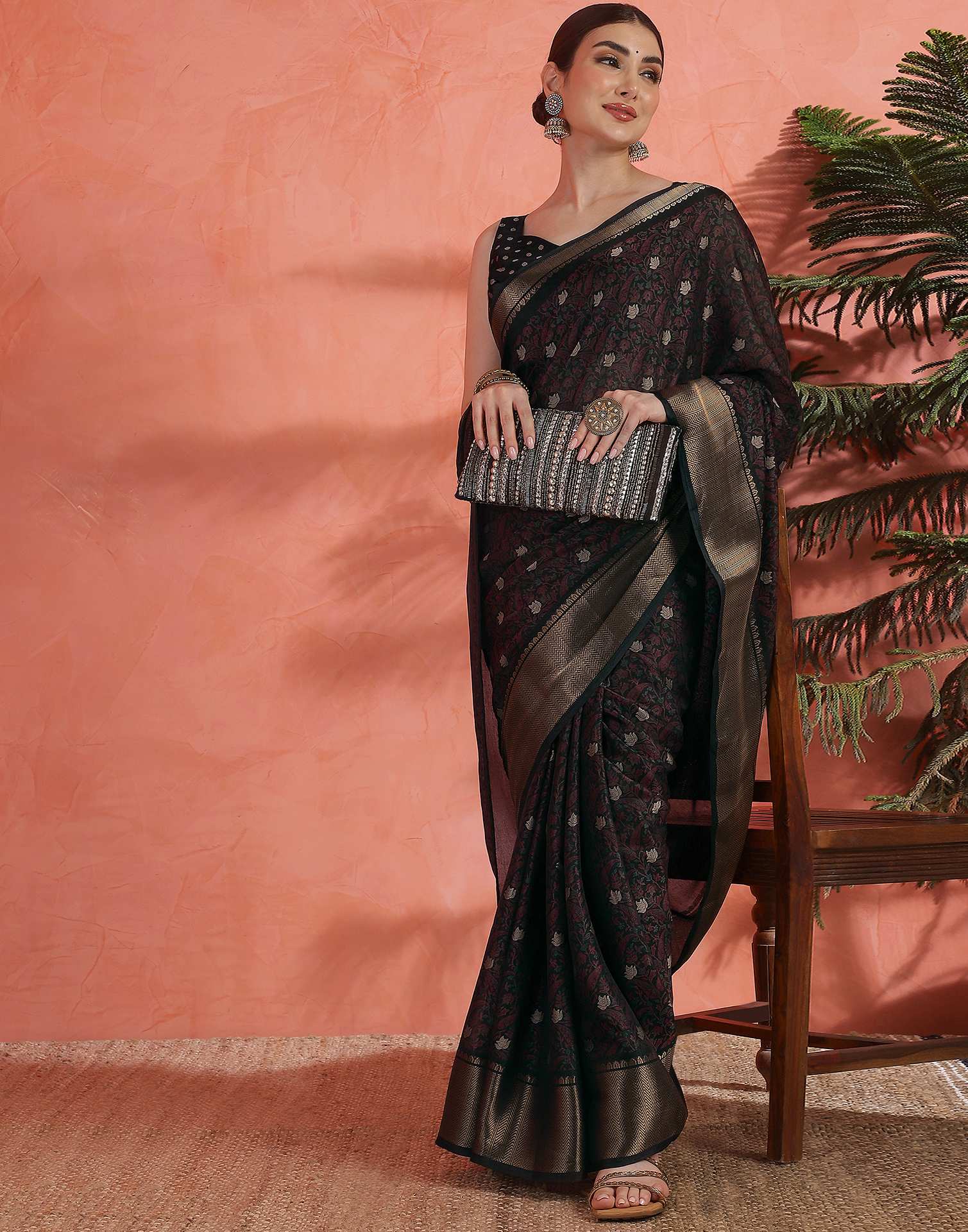 Black Silk Printed Saree
