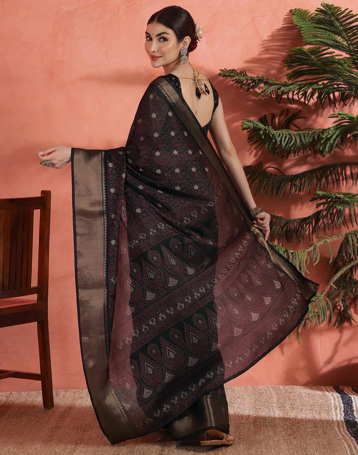 Black Silk Printed Saree