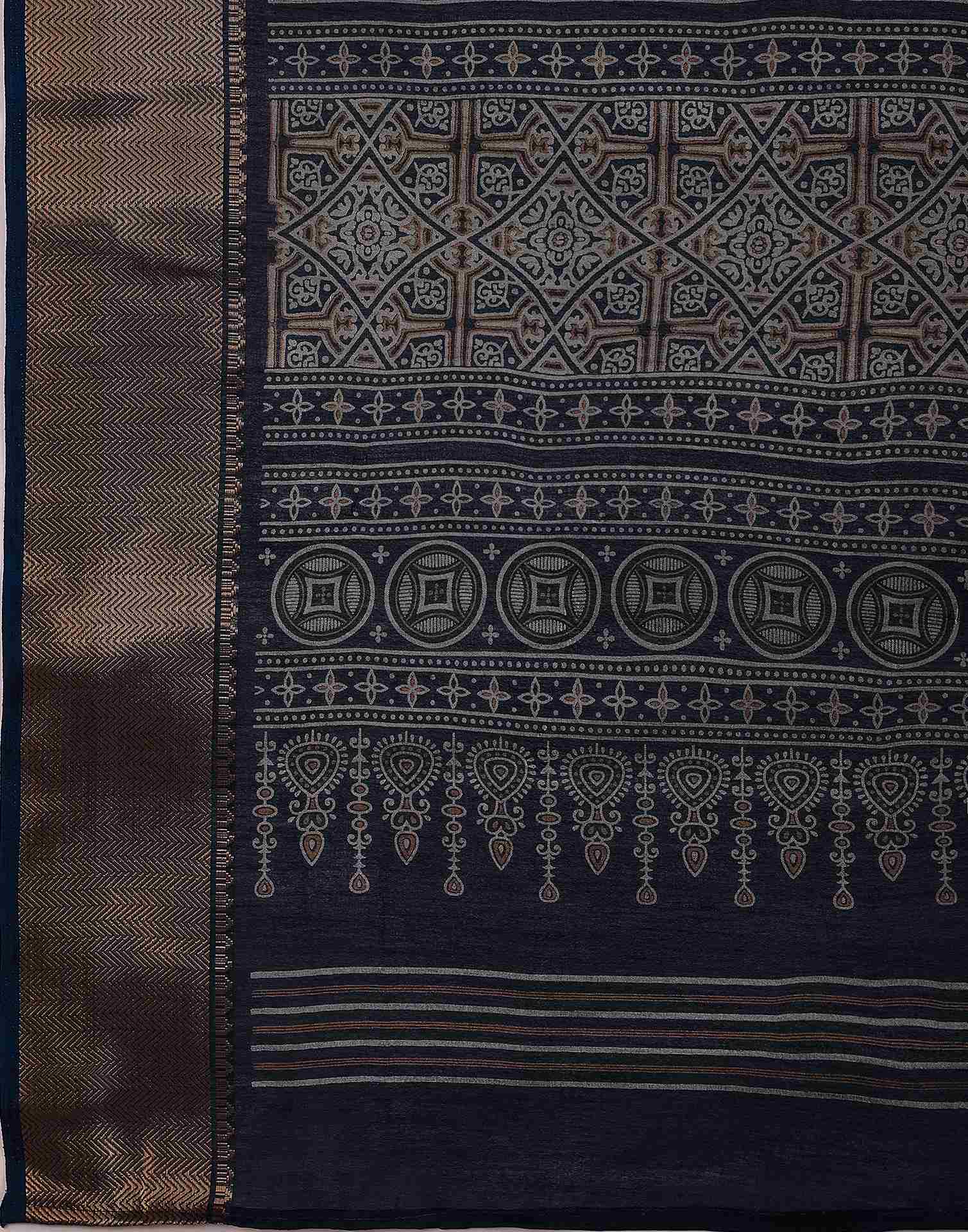 Navy Blue Silk Printed Saree