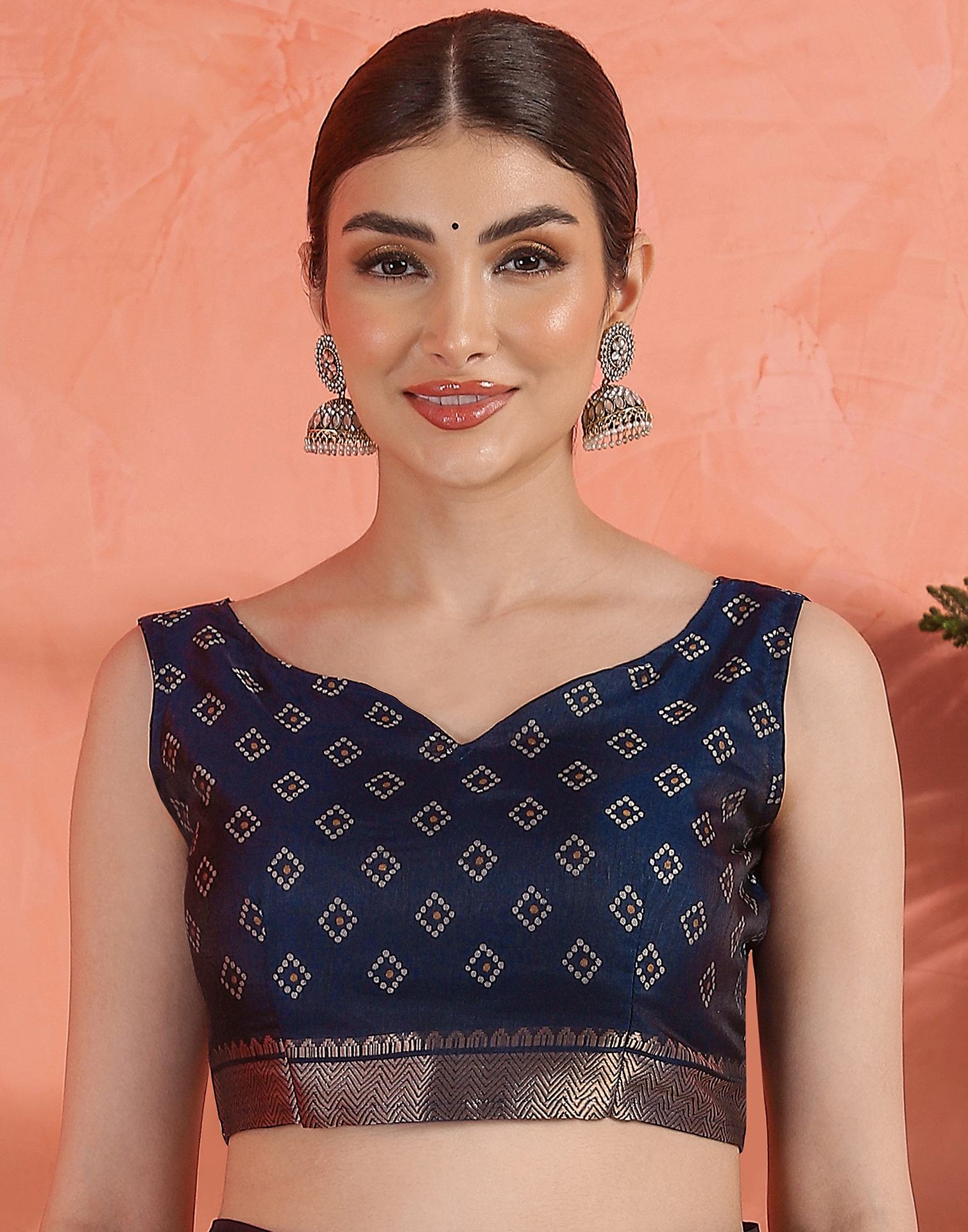 Navy Blue Silk Printed Saree
