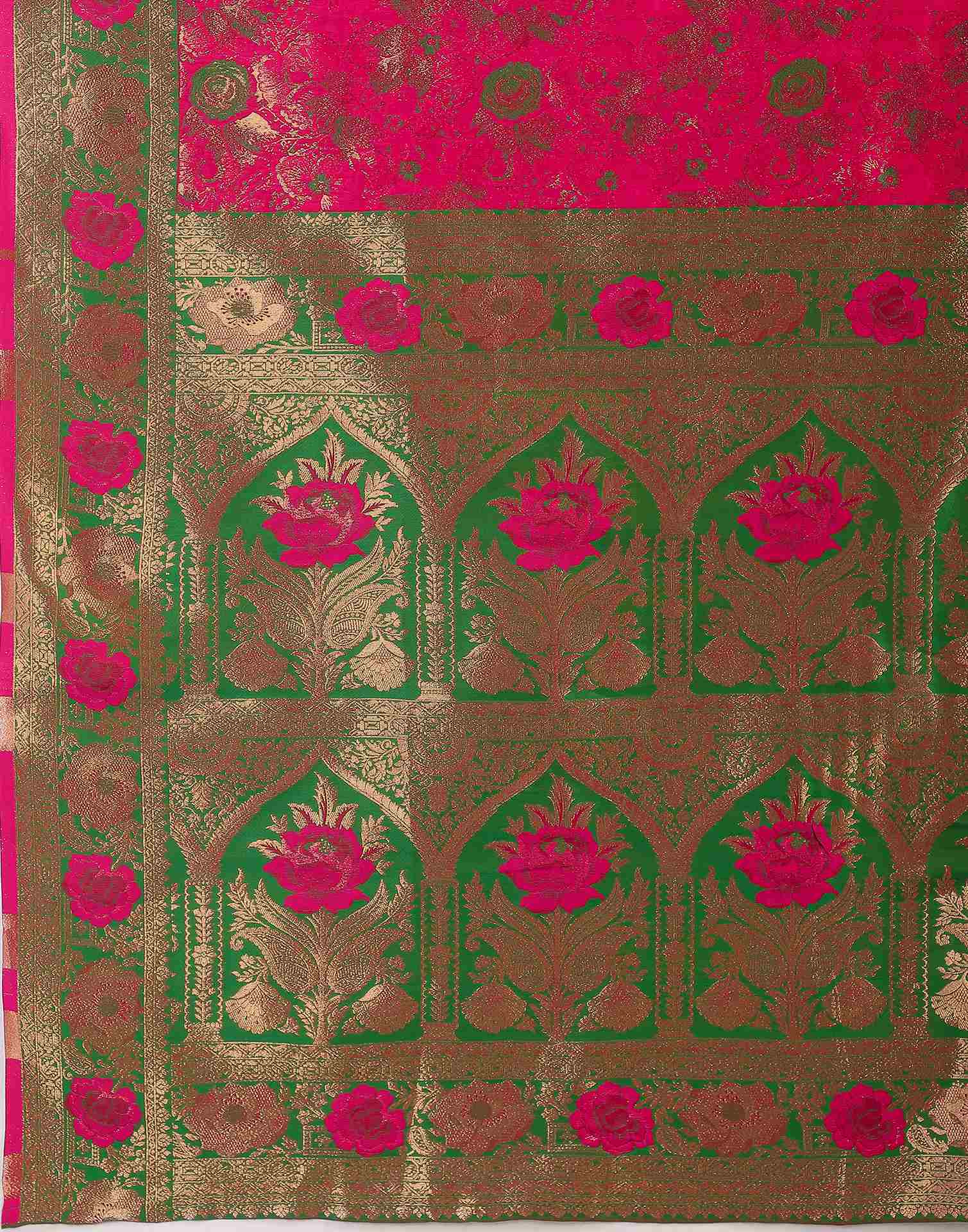 Bright Pink Silk Woven Banarasi Saree