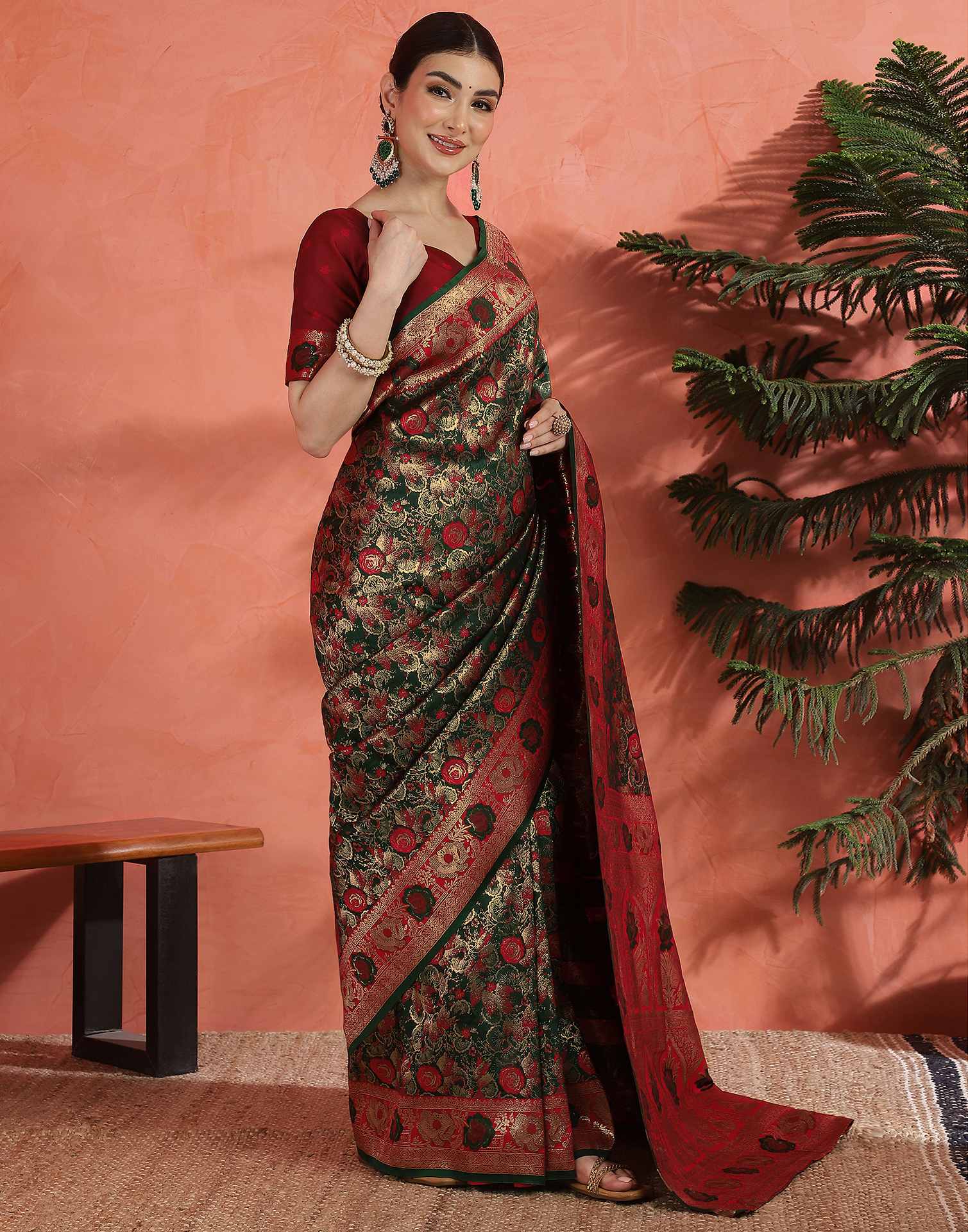Dark Green Silk Woven Banarasi Saree