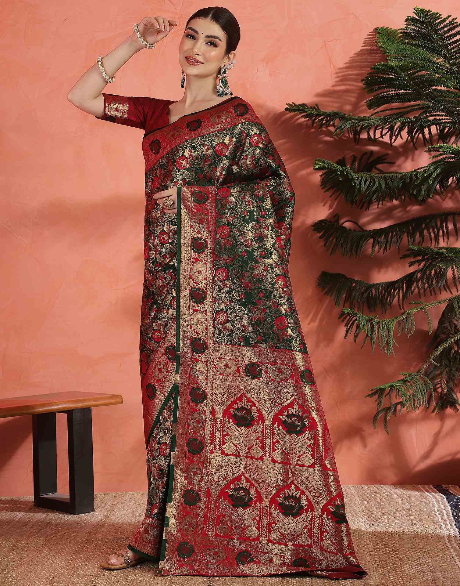 Dark Green Silk Woven Banarasi Saree