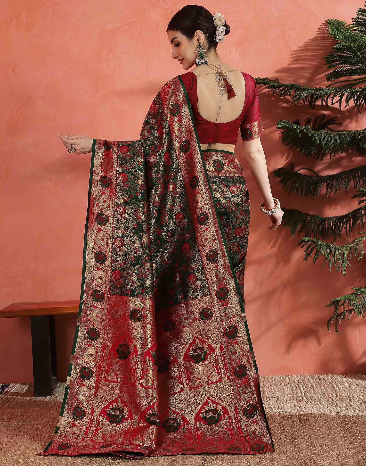 Dark Green Silk Woven Banarasi Saree