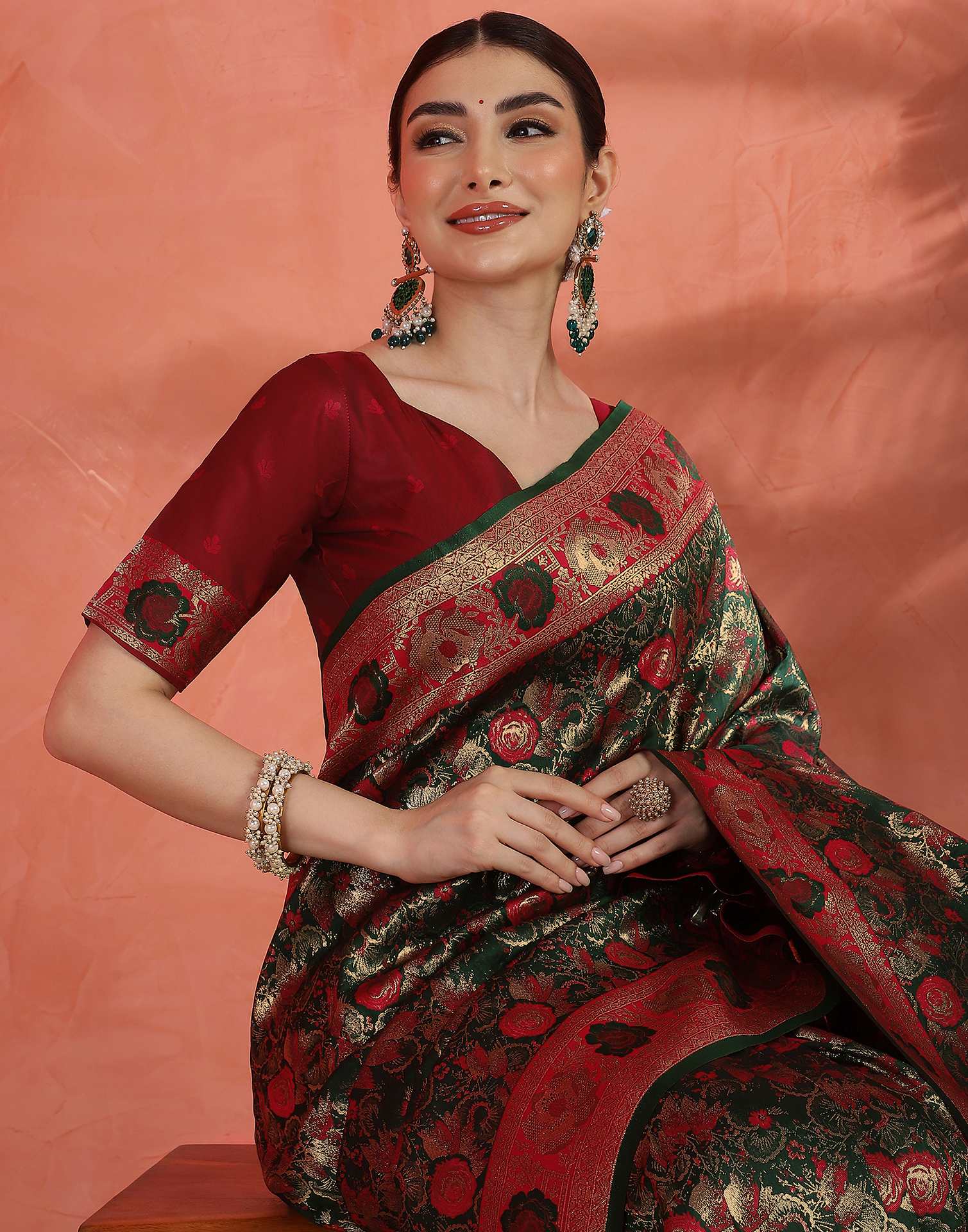 Dark Green Silk Woven Banarasi Saree