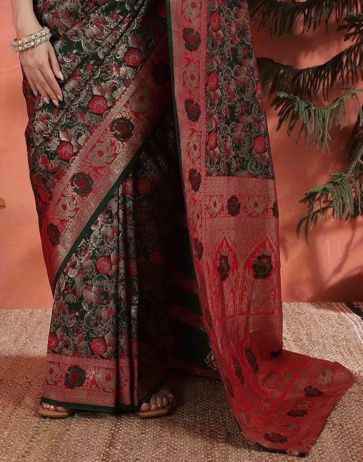 Dark Green Silk Woven Banarasi Saree