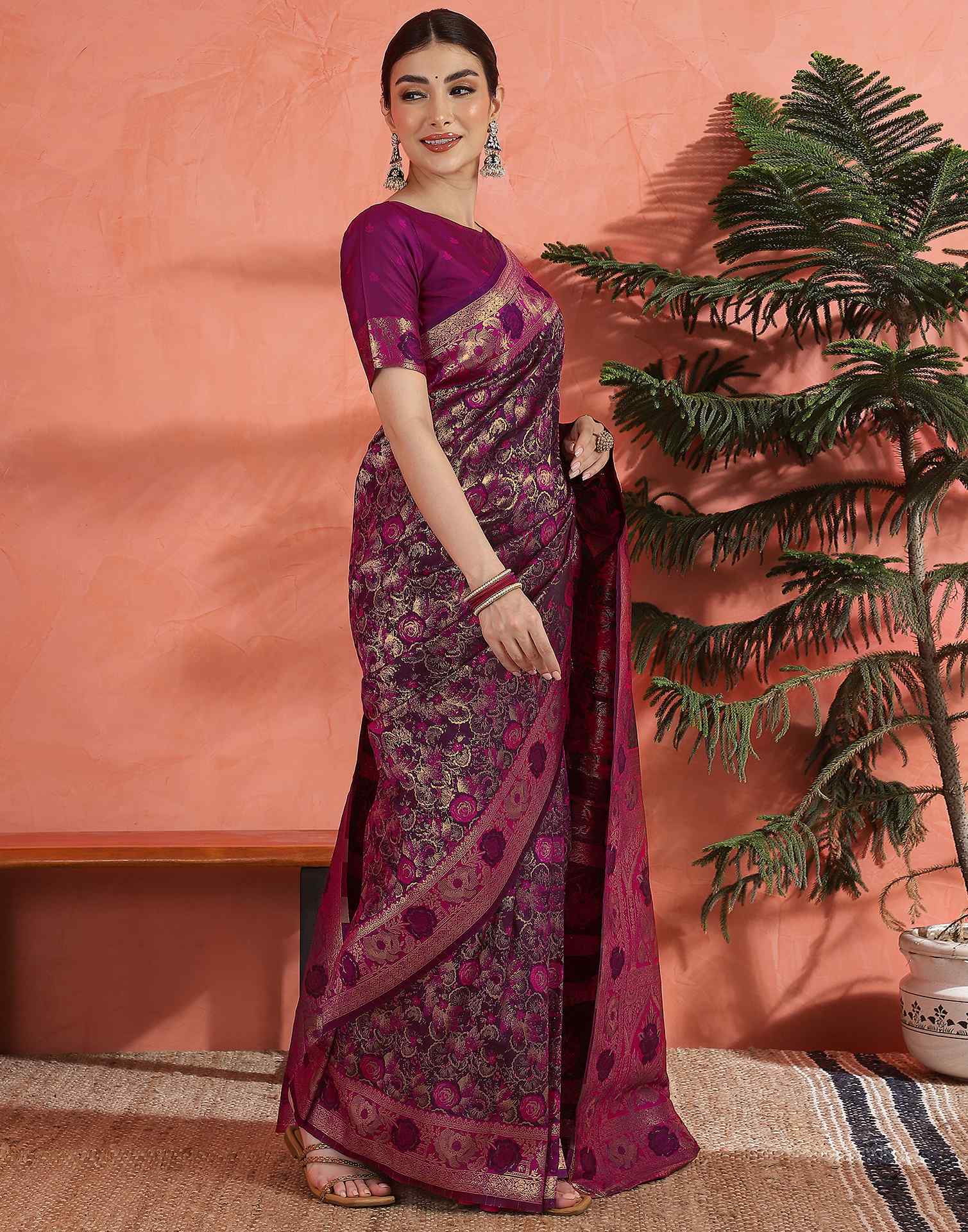 Dark Purple Silk Woven Banarasi Saree