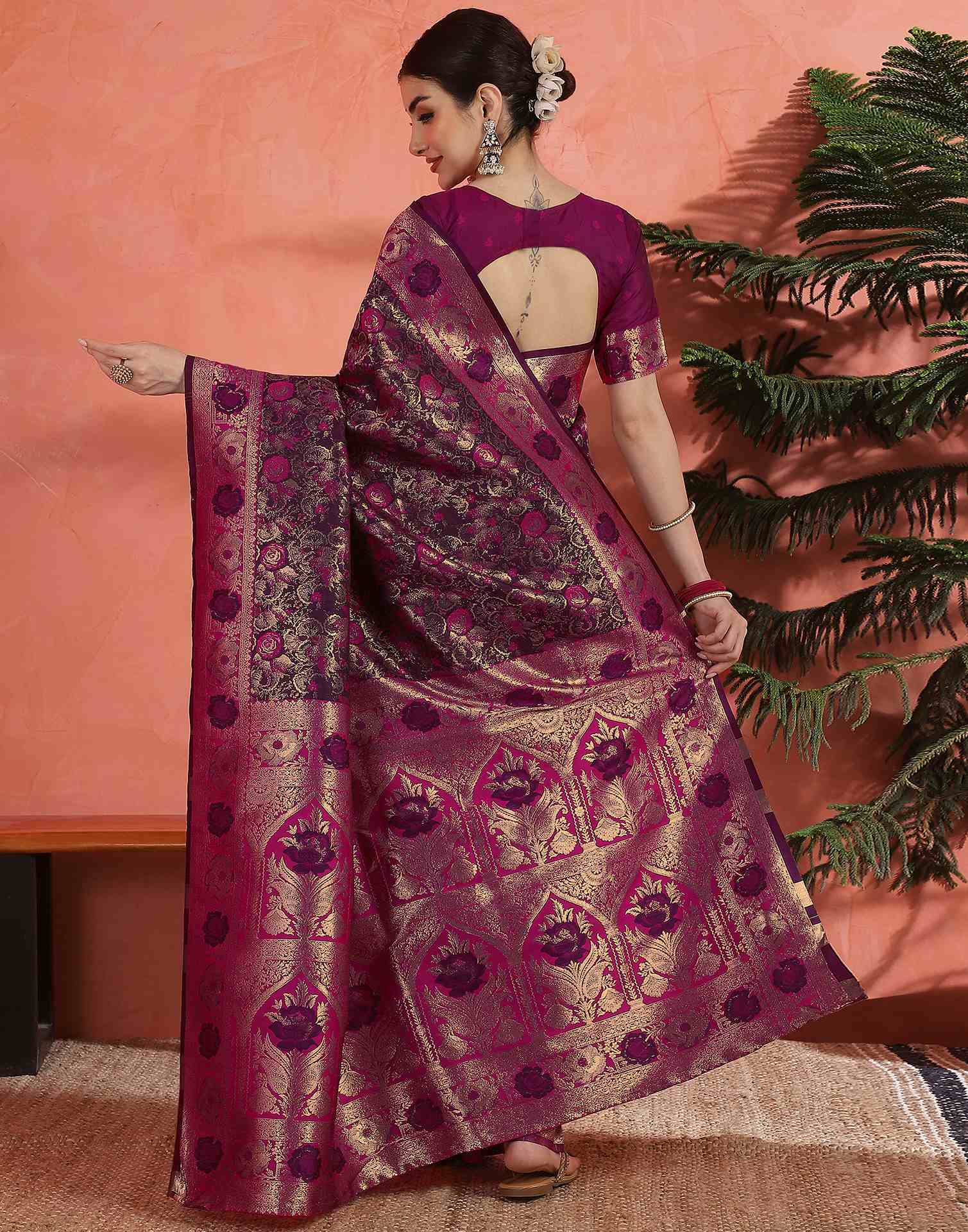 Dark Purple Silk Woven Banarasi Saree