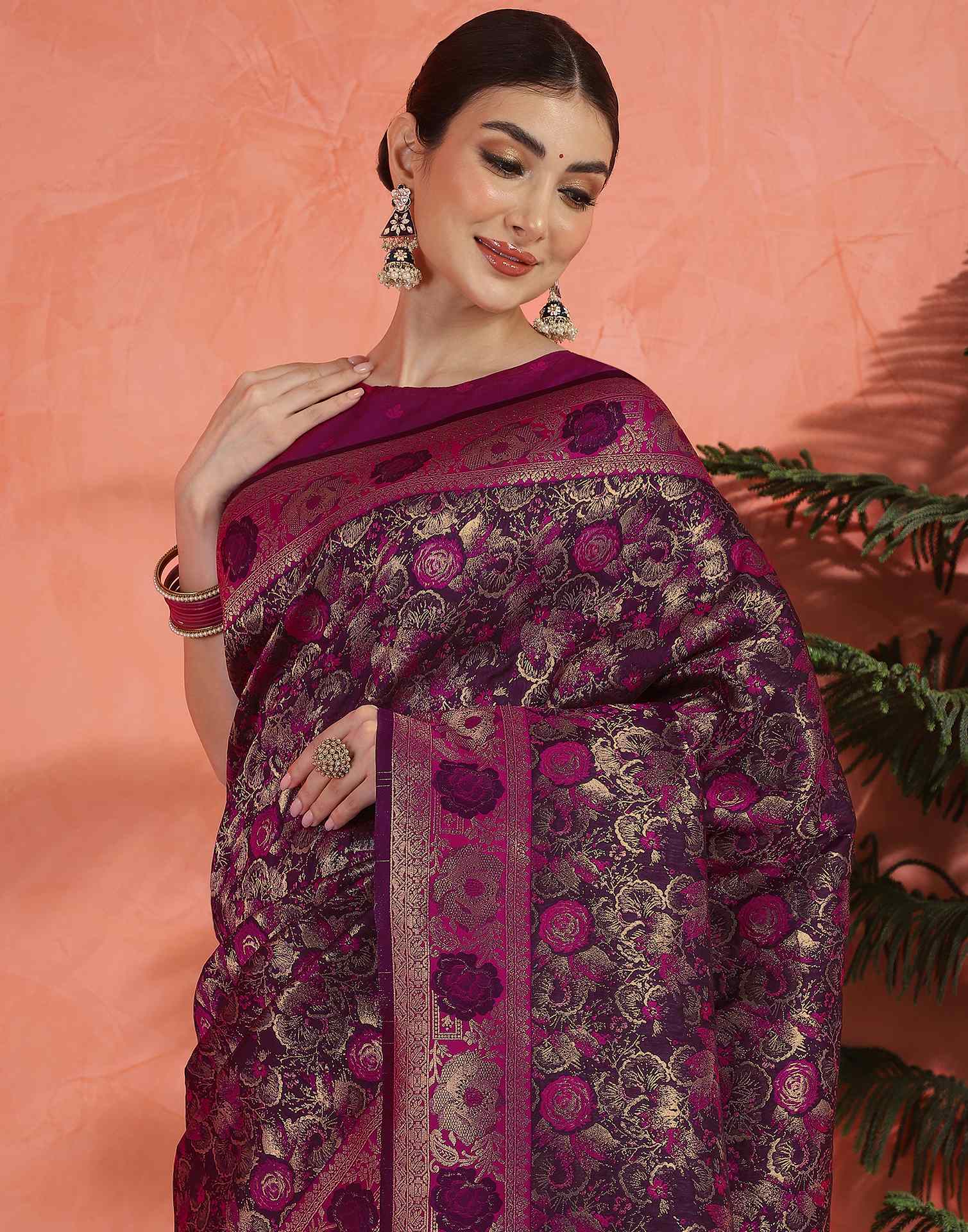 Dark Purple Silk Woven Banarasi Saree