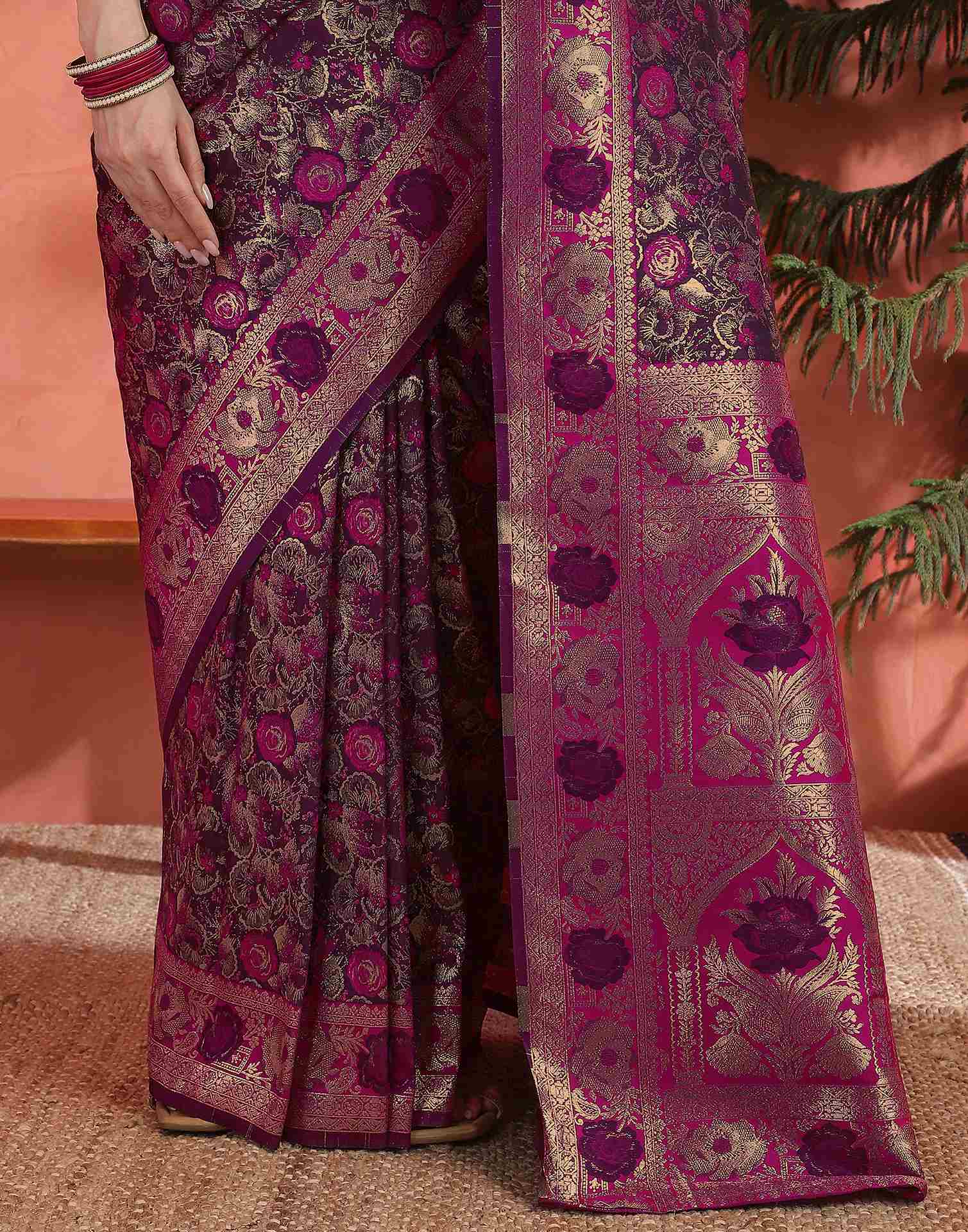 Dark Purple Silk Woven Banarasi Saree