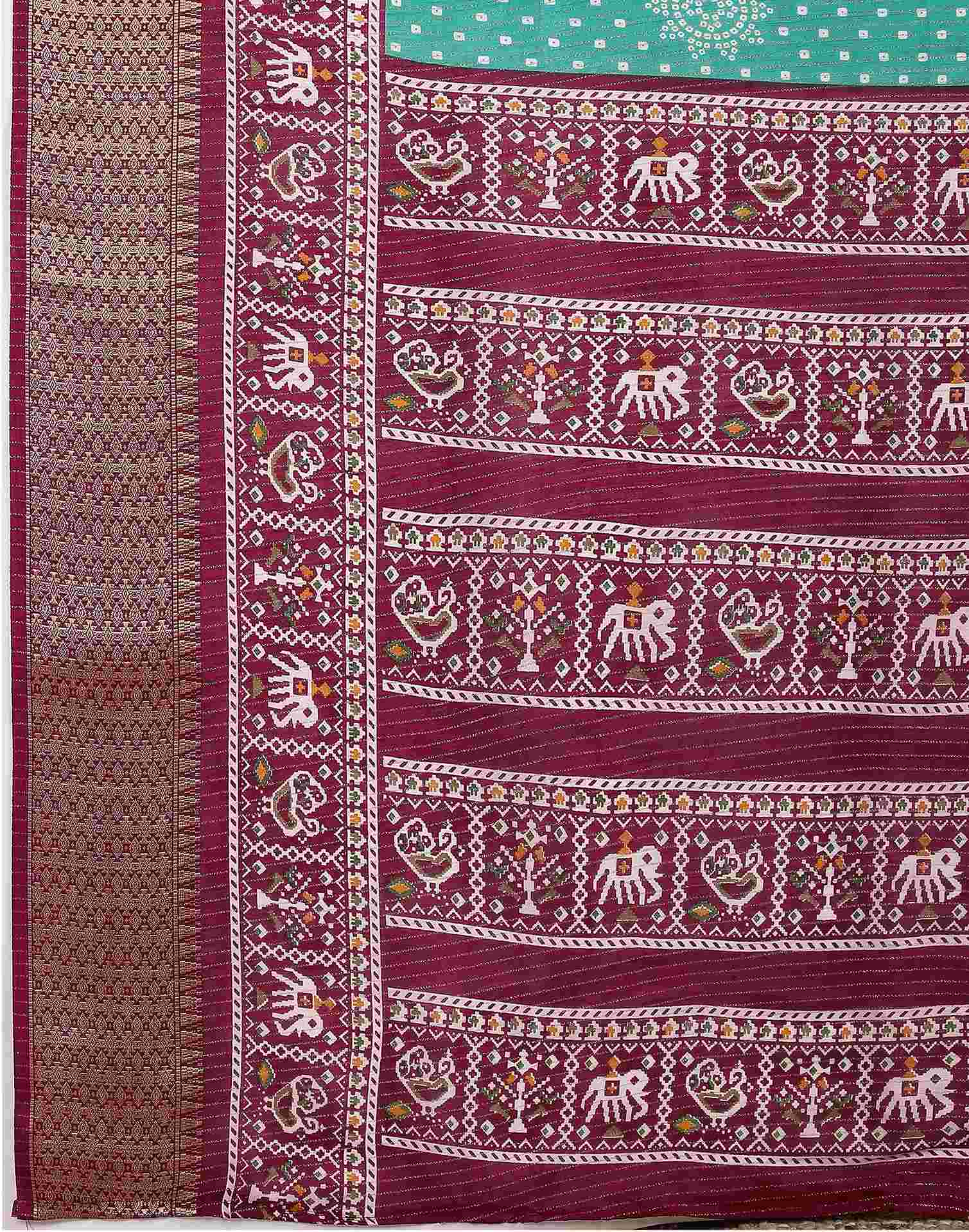 Teal Green Silk Bandhani Printed Saree