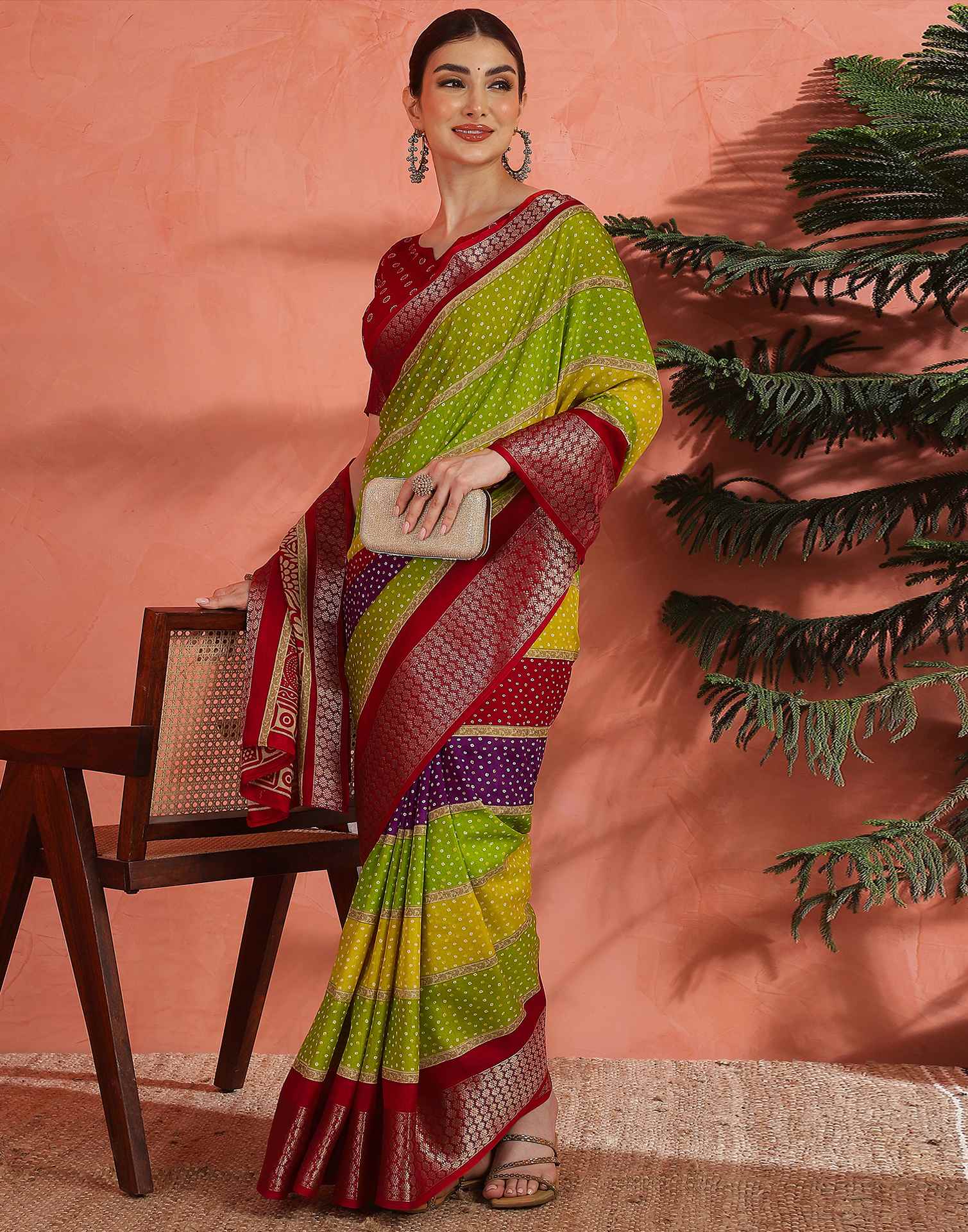 Multicoloured Silk Bandhani Printed Saree