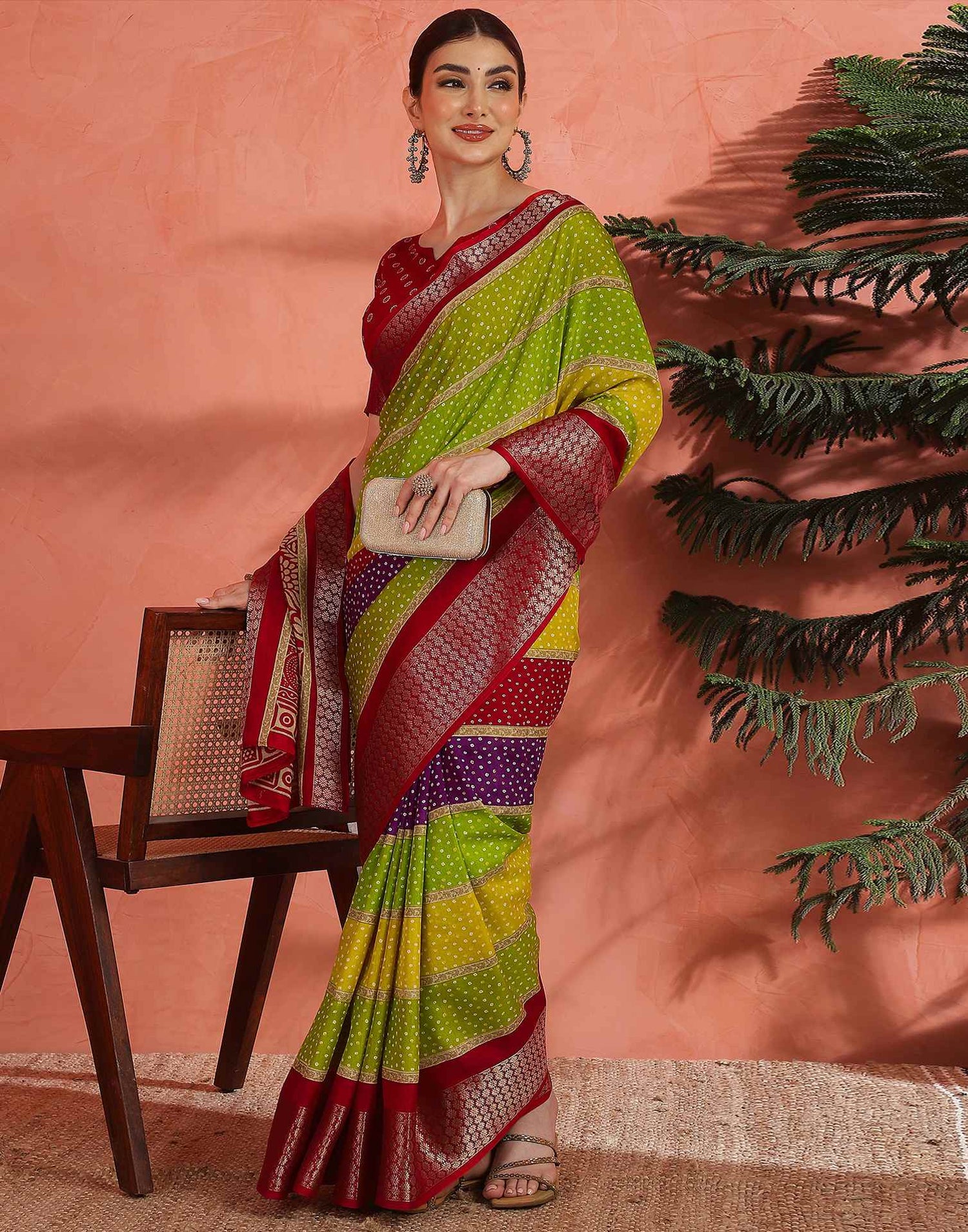 Multicoloured Silk Bandhani Printed Saree
