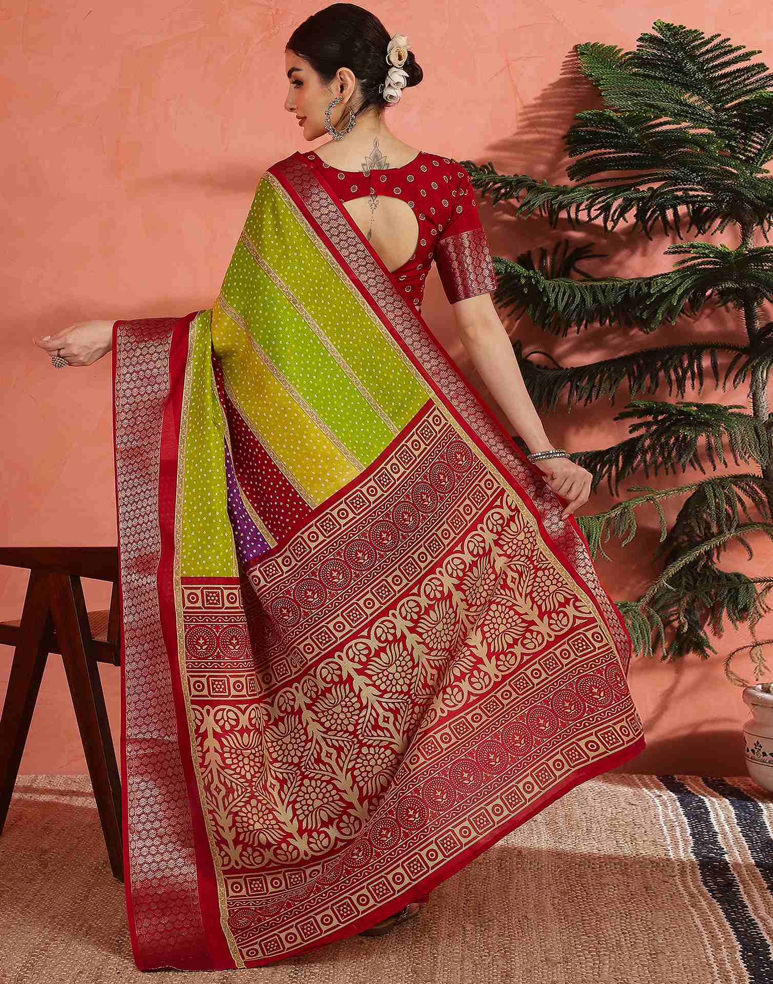 Multicoloured Silk Bandhani Printed Saree