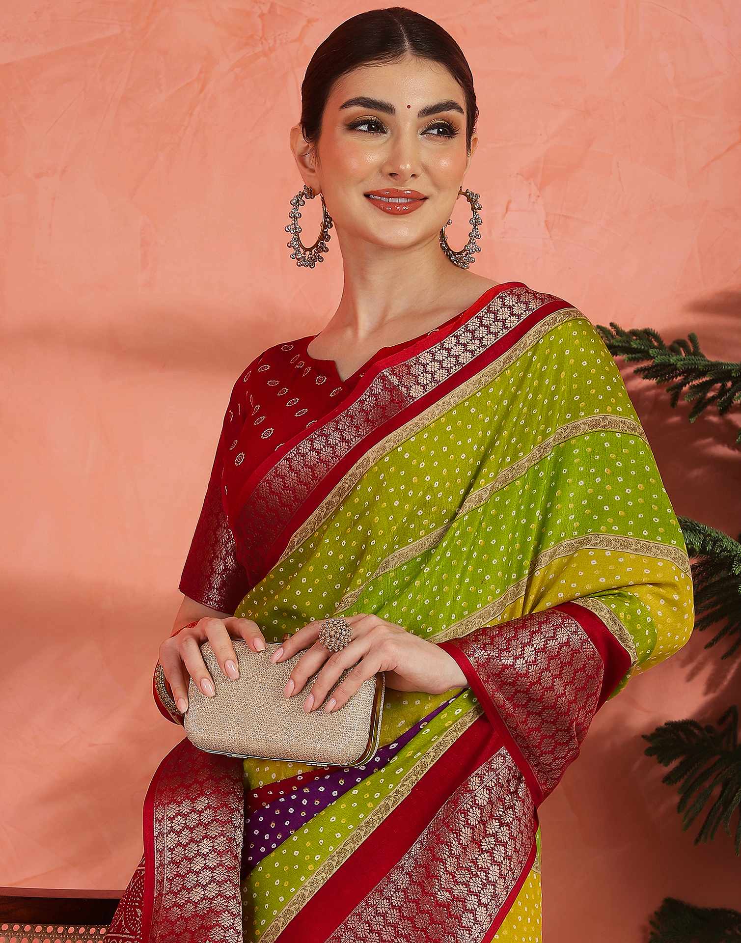 Multicoloured Silk Bandhani Printed Saree