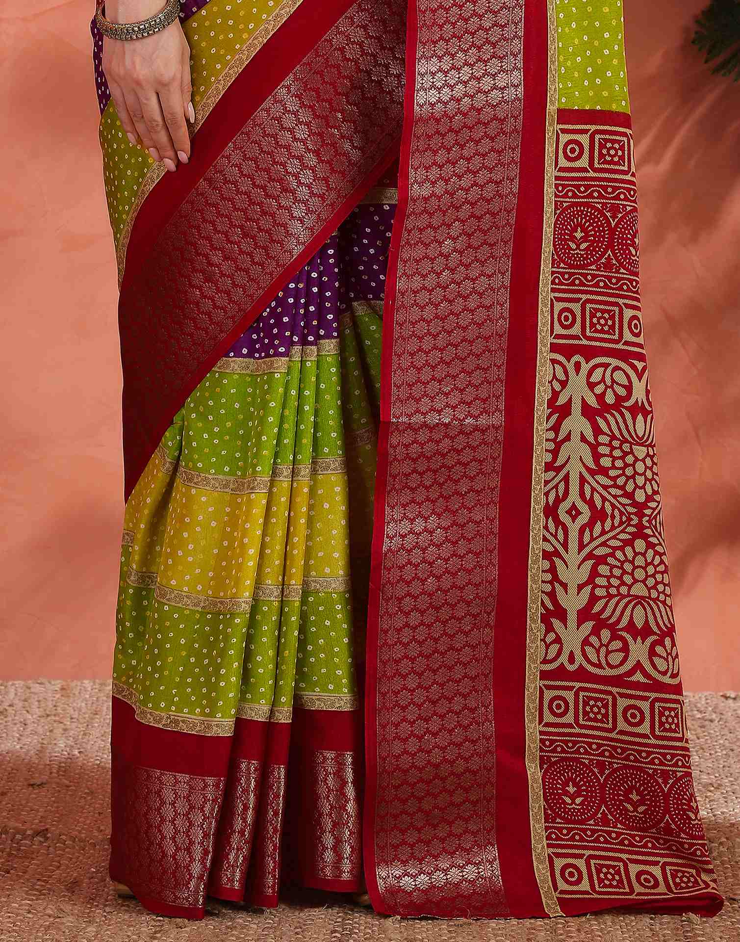 Multicoloured Silk Bandhani Printed Saree