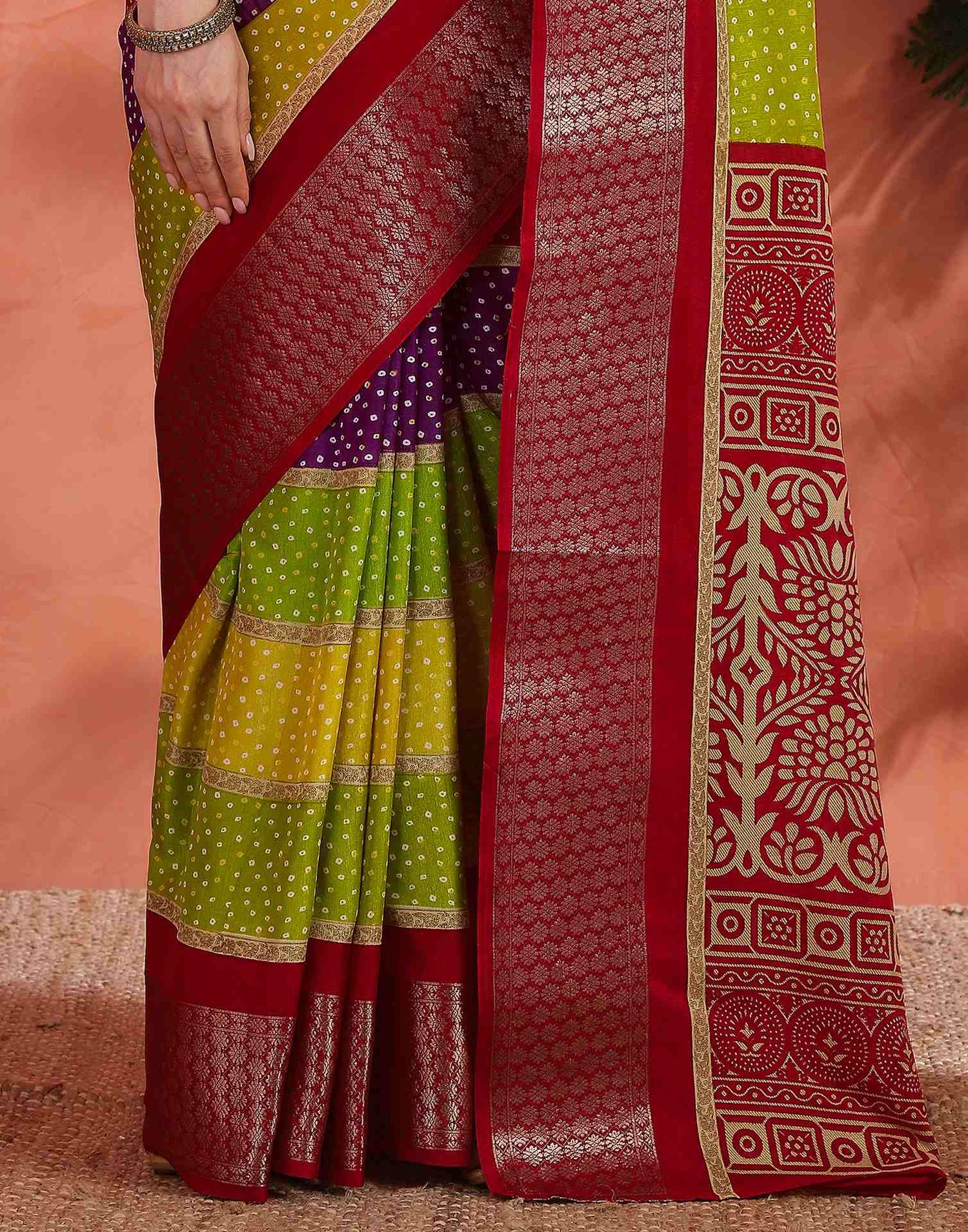 Multicoloured Silk Bandhani Printed Saree
