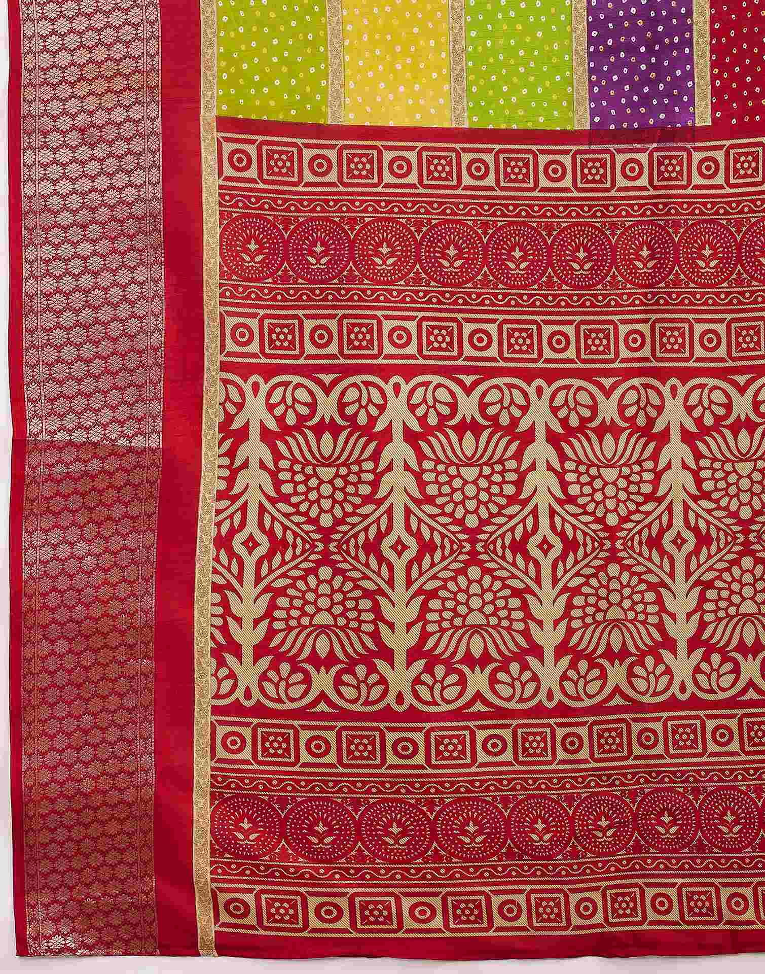 Multicoloured Silk Bandhani Printed Saree