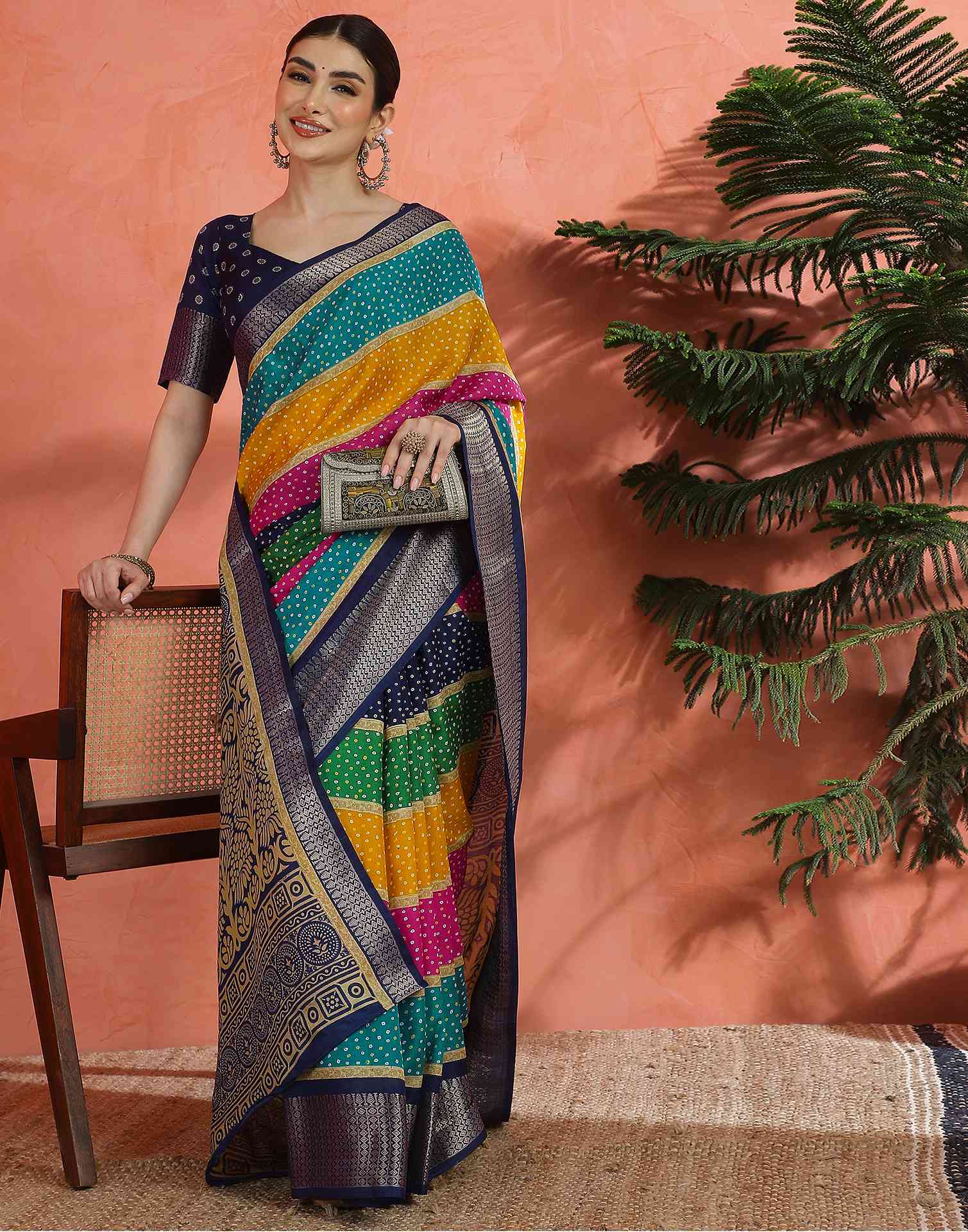 Multicoloured Silk Printed Bandhani Saree