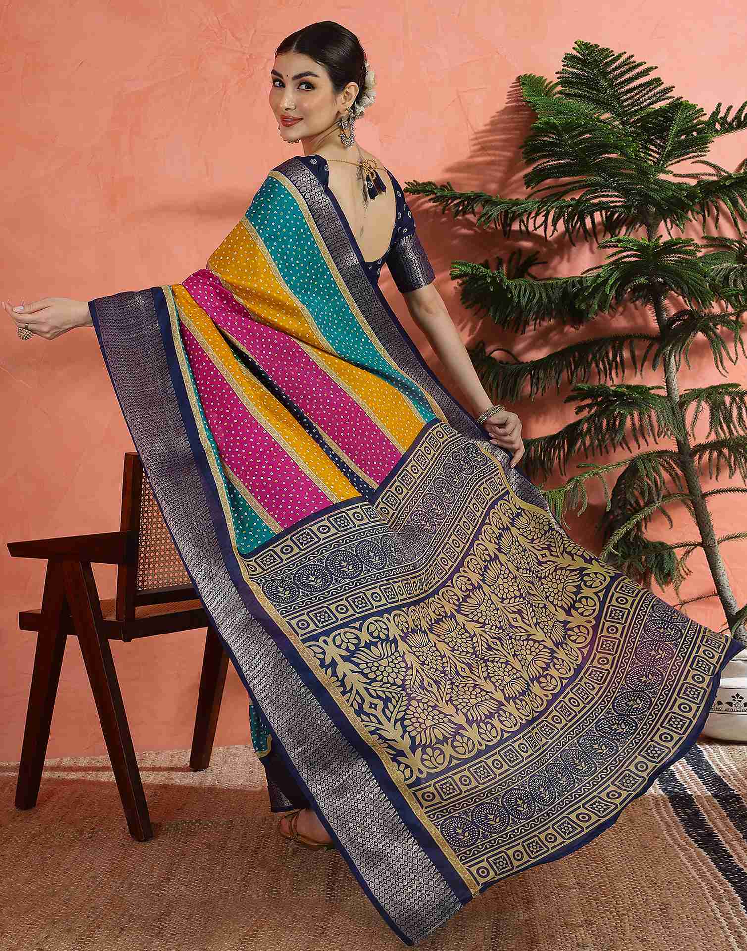 Multicoloured Silk Printed Bandhani Saree