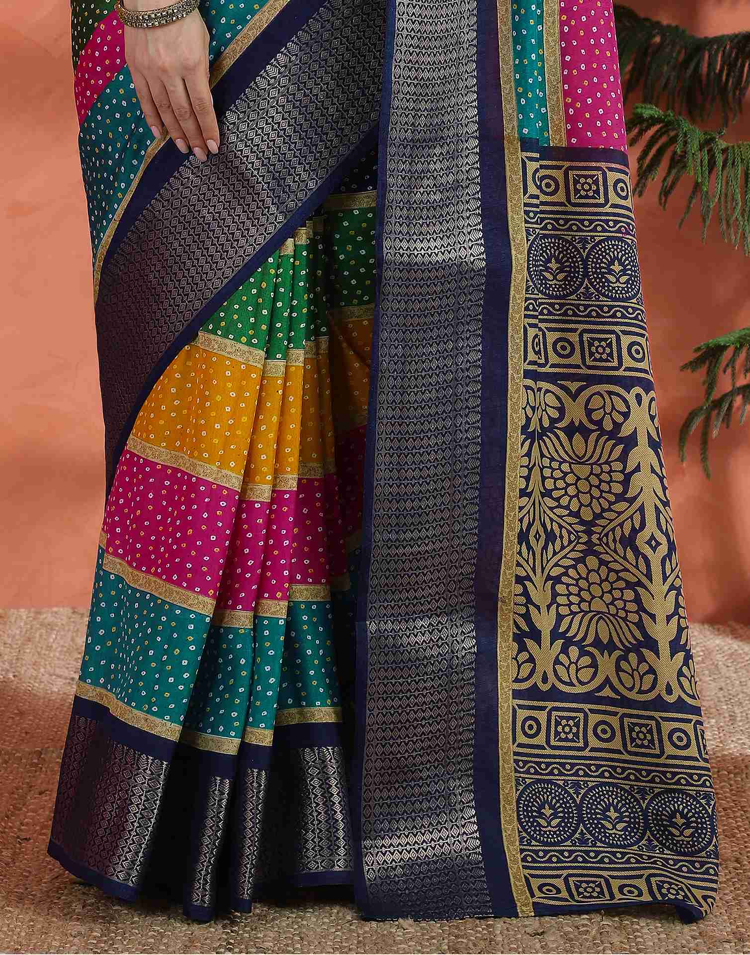 Multicoloured Silk Printed Bandhani Saree