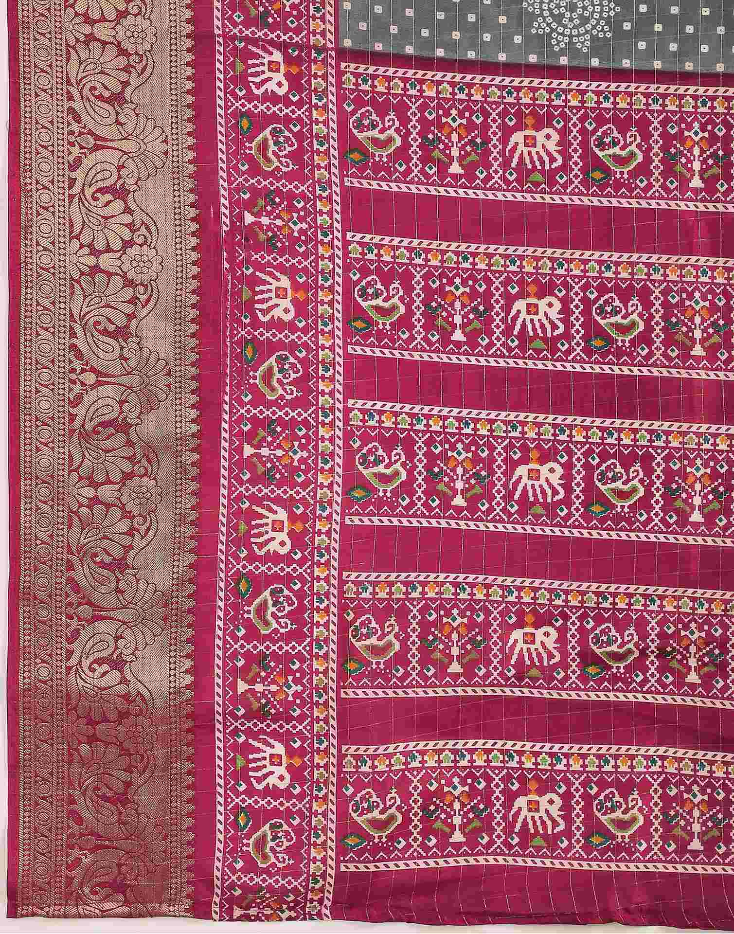 Grey Silk Bandhani Printed Saree