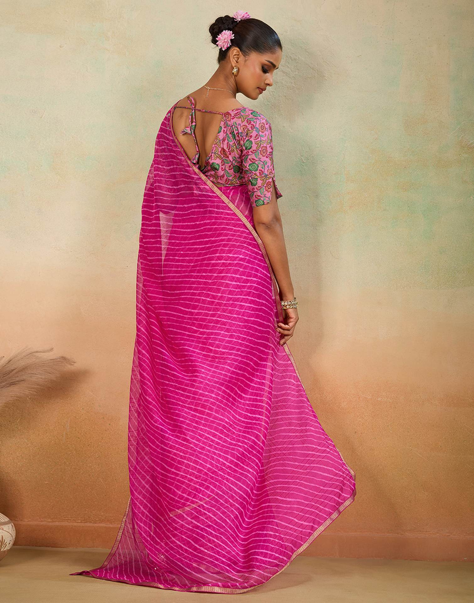 Rani Pink Chiffon Laheriya Saree
