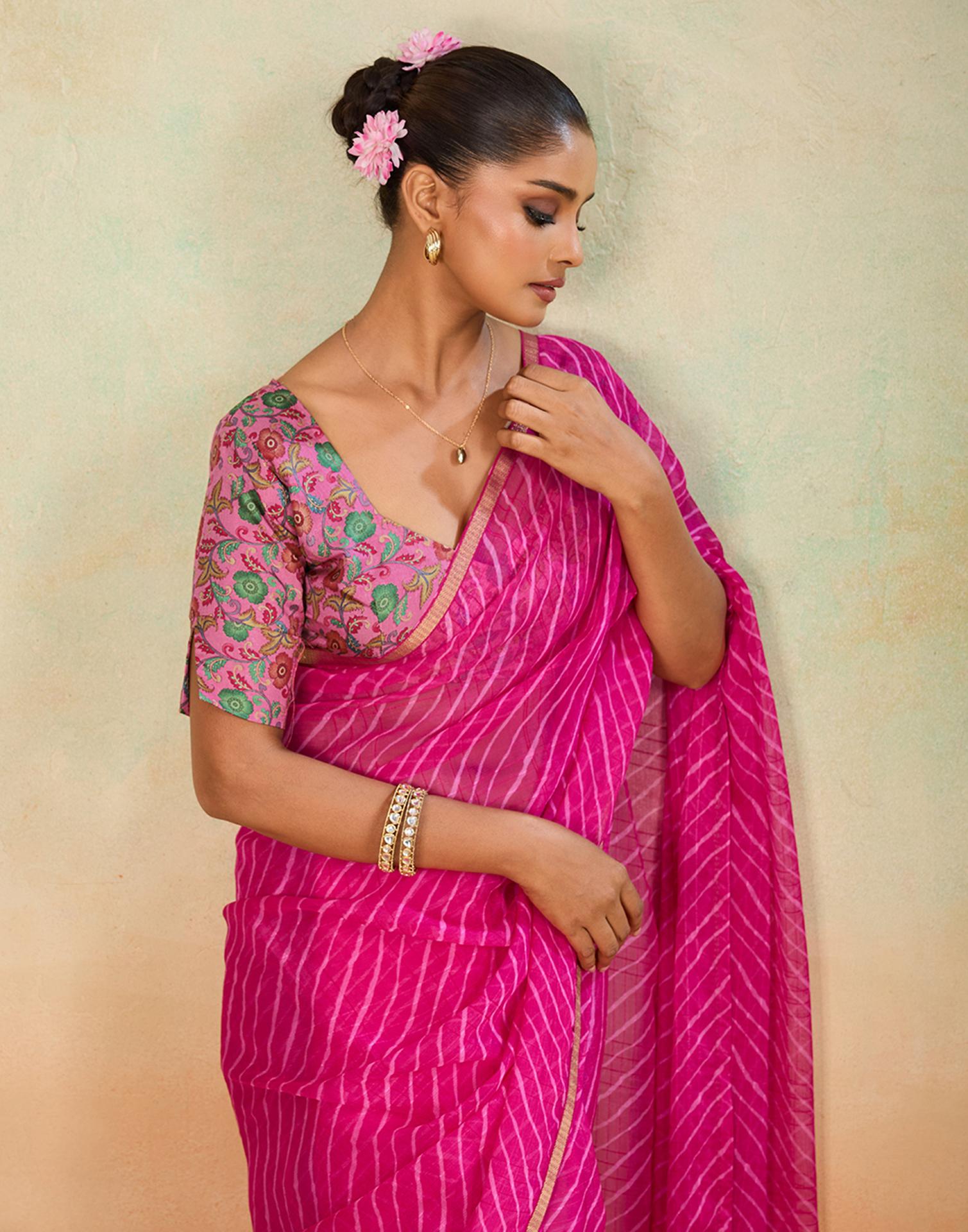 Rani Pink Chiffon Laheriya Saree
