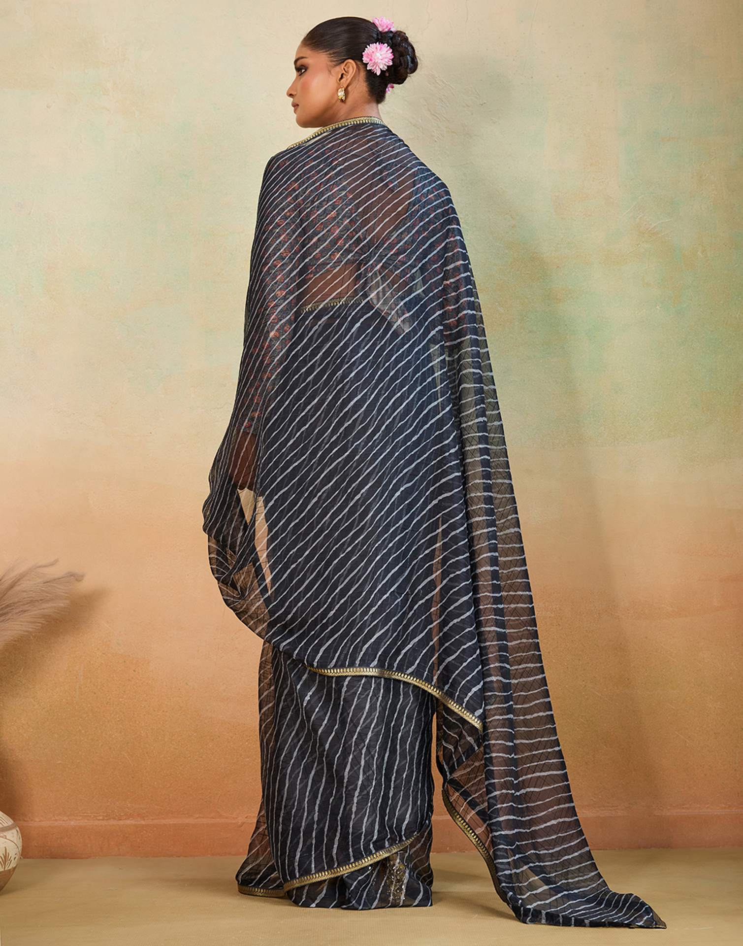 Black Chiffon Laheriya Saree