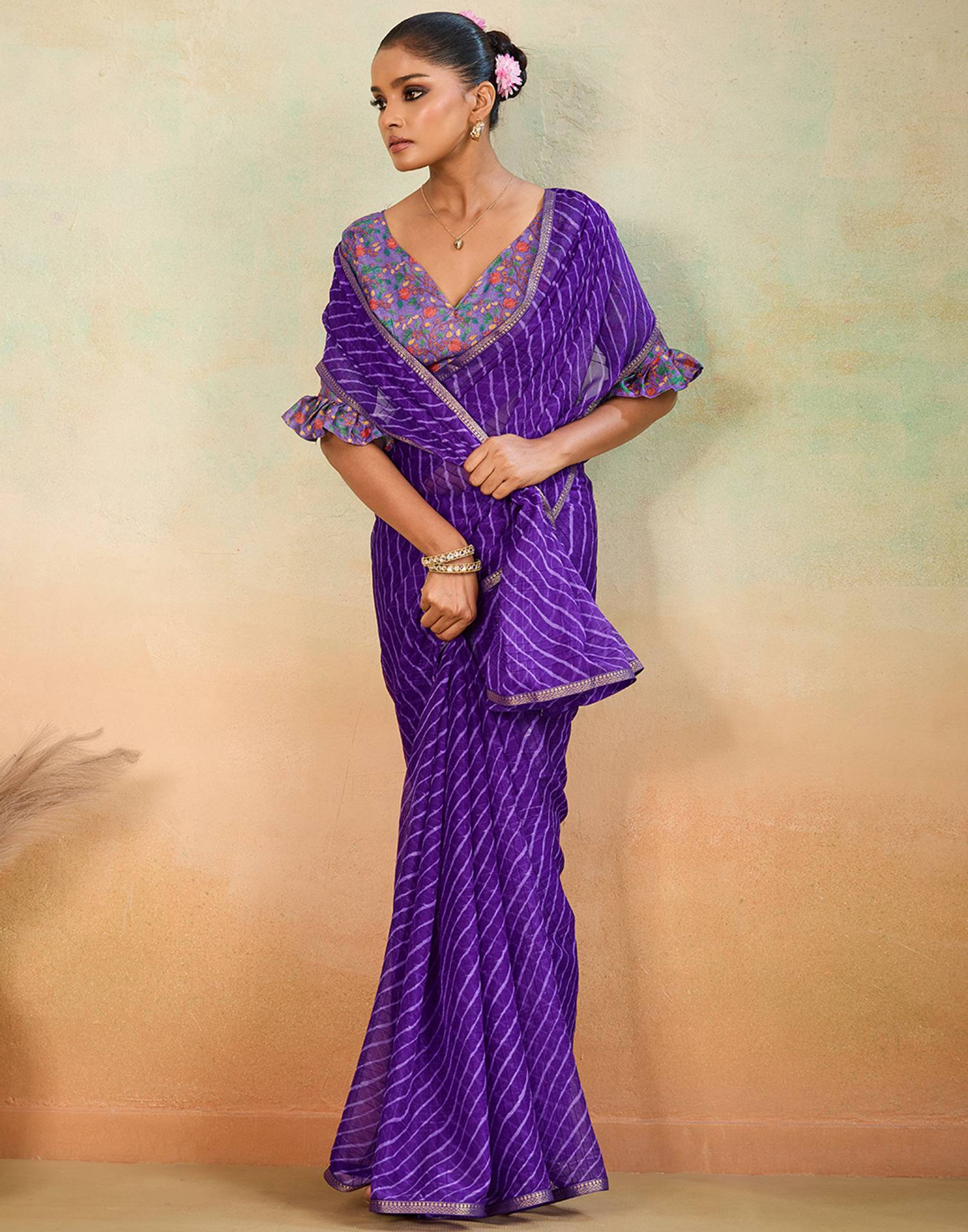 Purple Chiffon Laheriya Saree