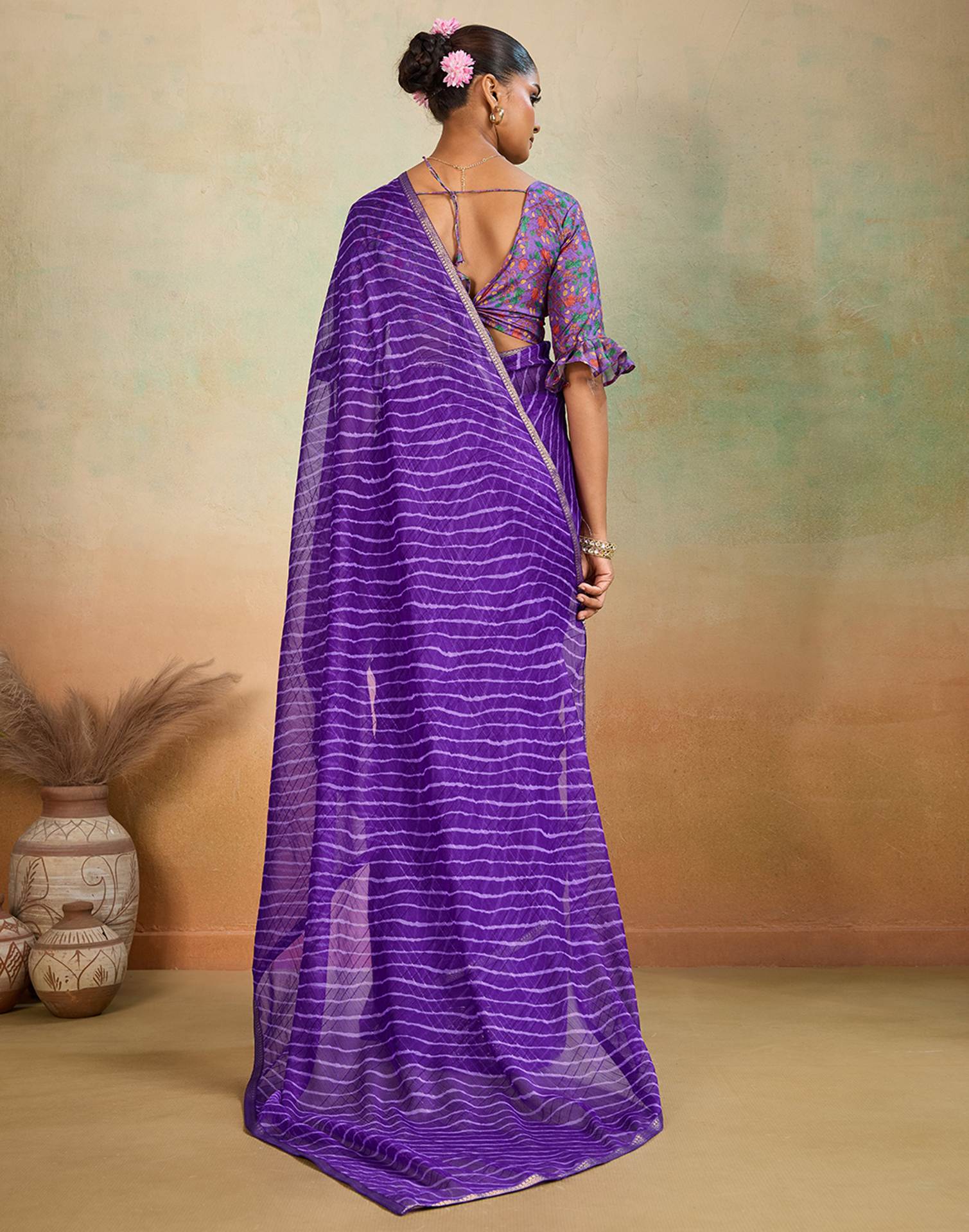 Purple Chiffon Laheriya Saree