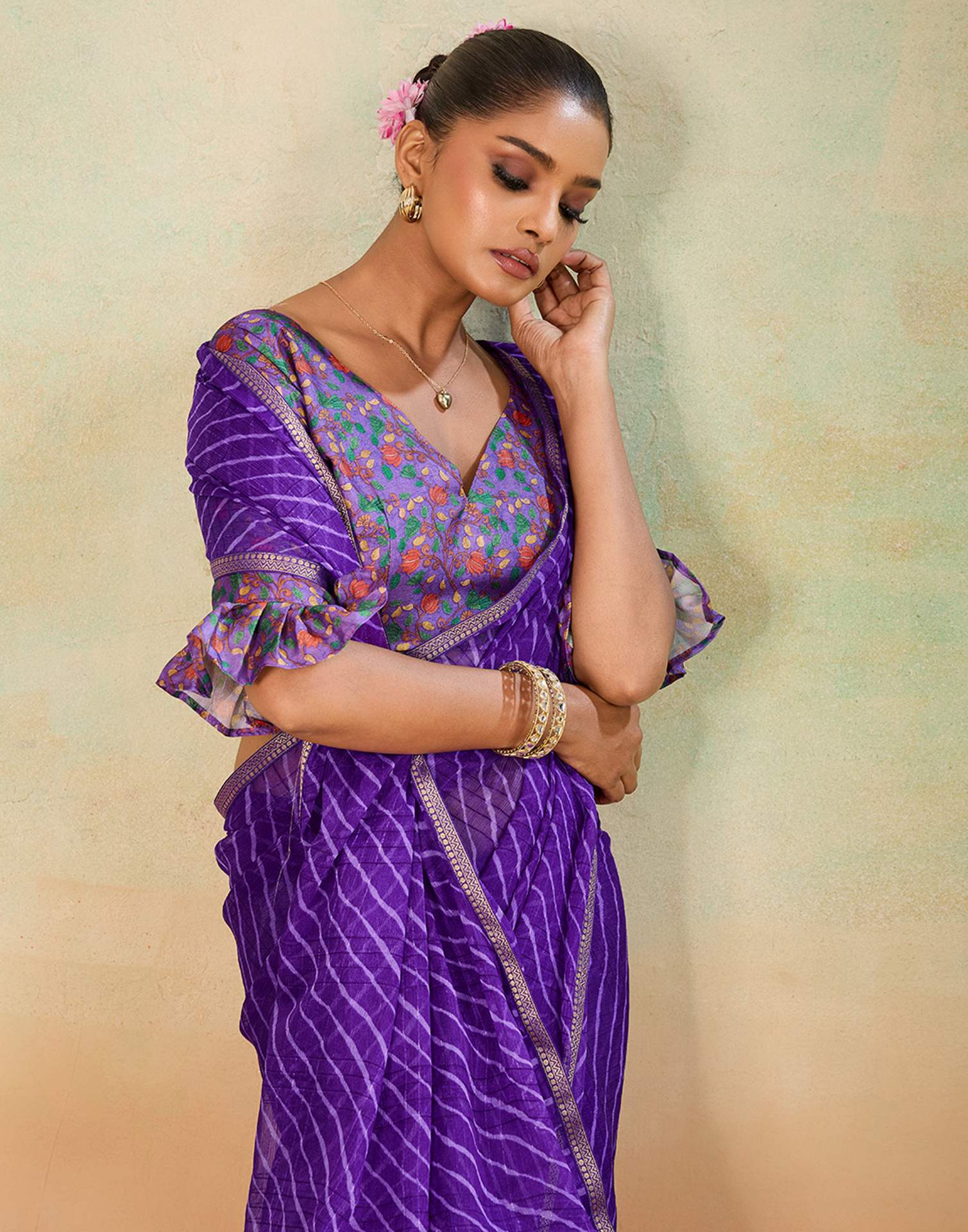Purple Chiffon Laheriya Saree