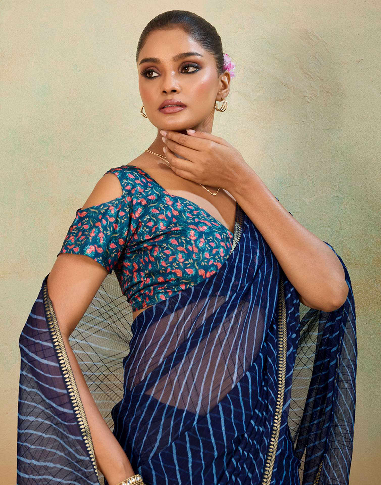 Navy Blue Chiffon Laheriya Saree