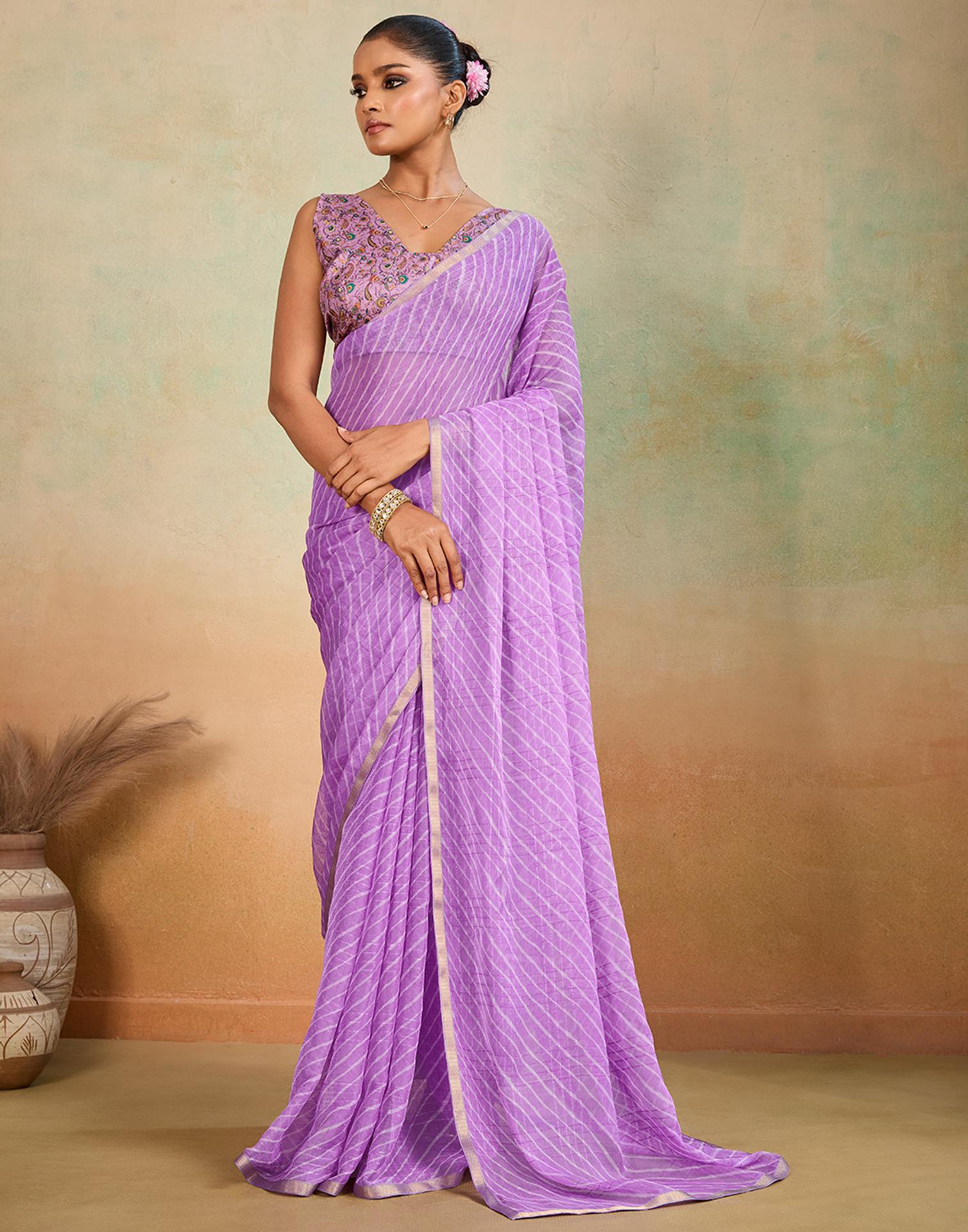 Light Purple Chiffon Laheriya Saree