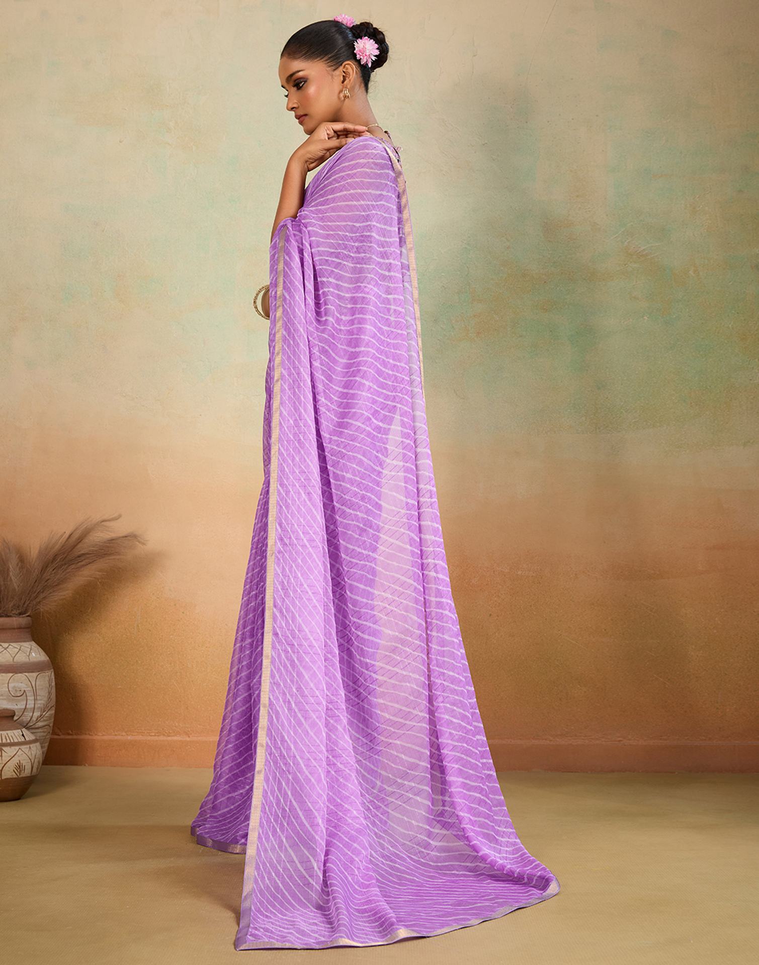 Light Purple Chiffon Laheriya Saree