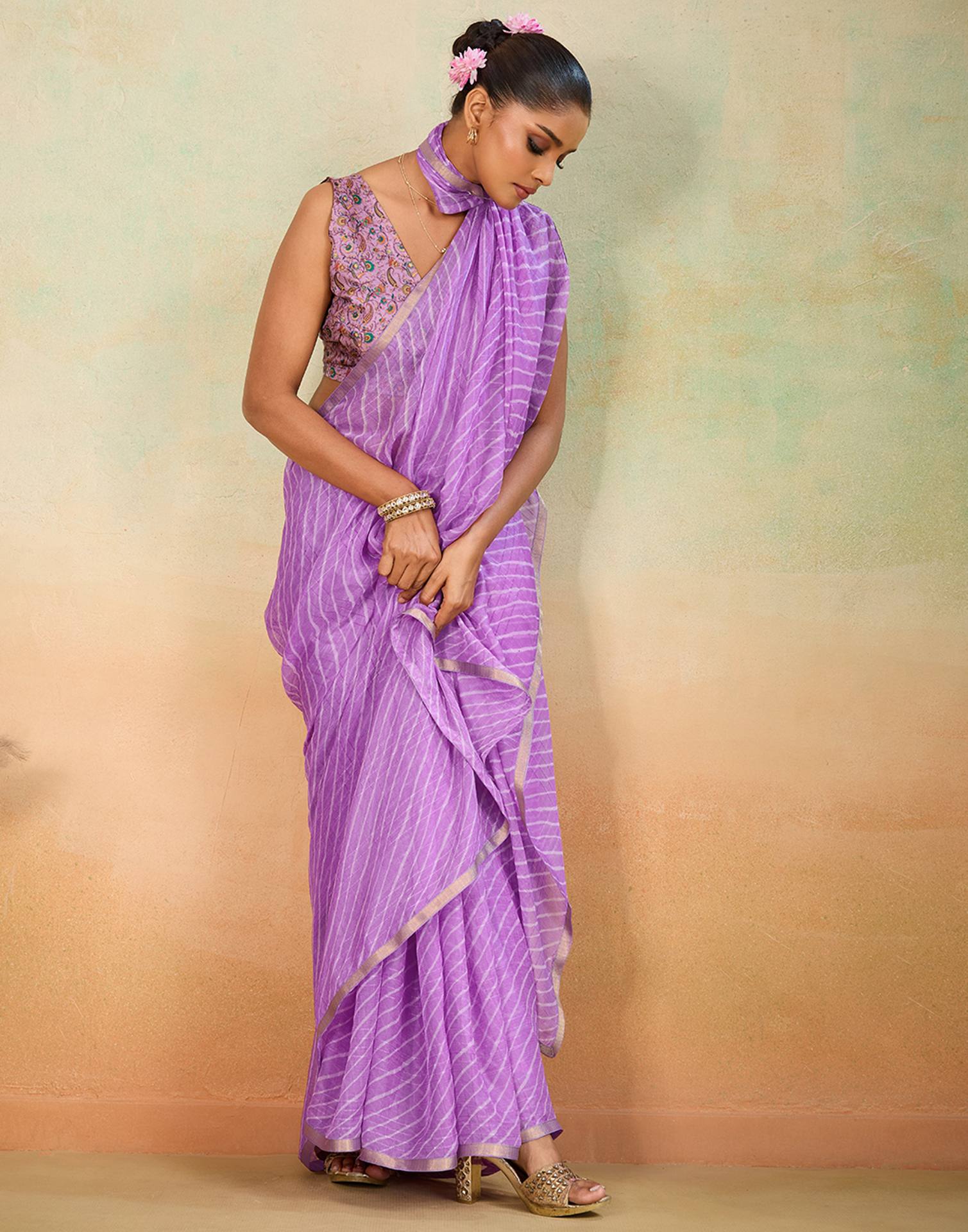 Light Purple Chiffon Laheriya Saree