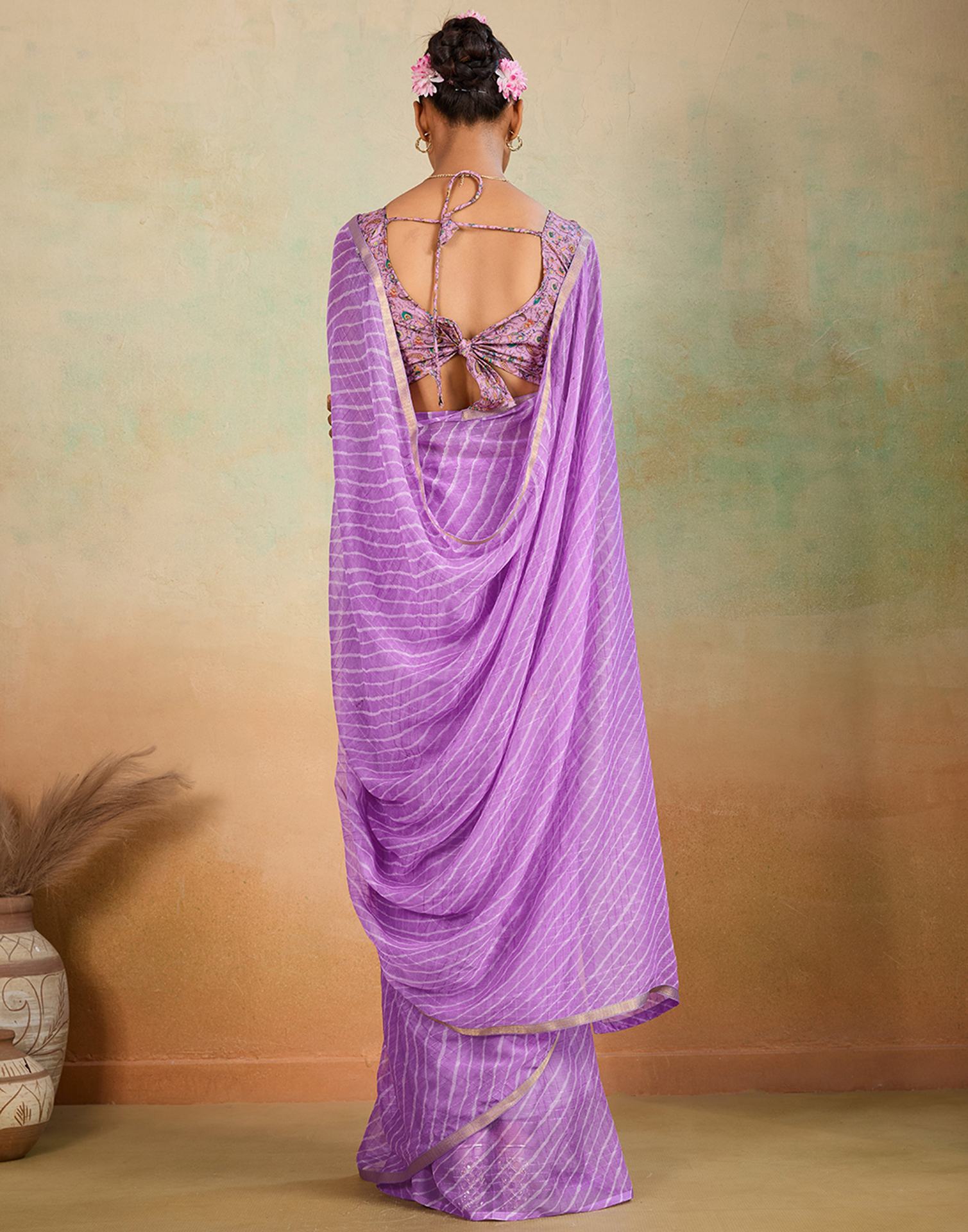 Light Purple Chiffon Laheriya Saree