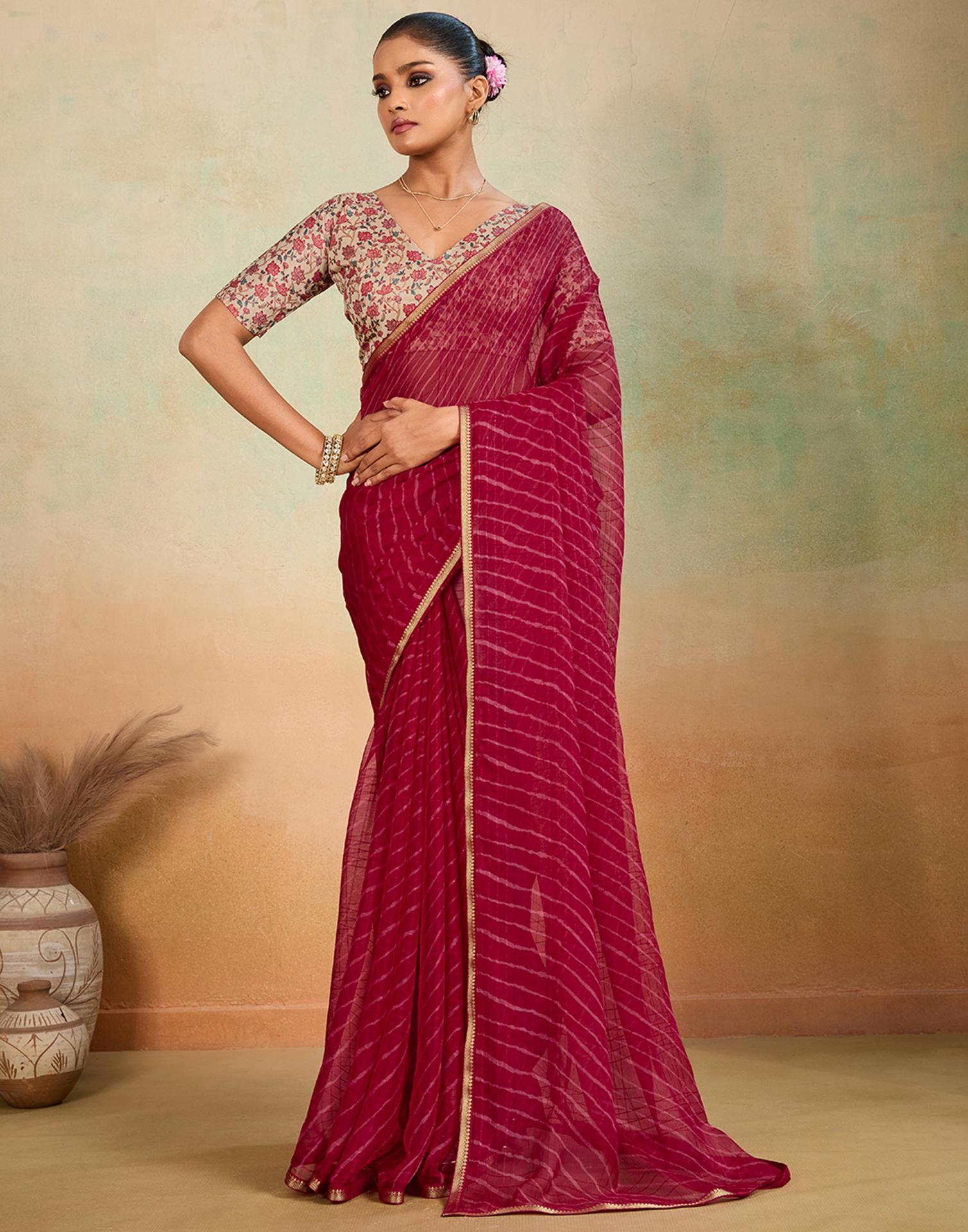 Red Chiffon Laheriya Saree