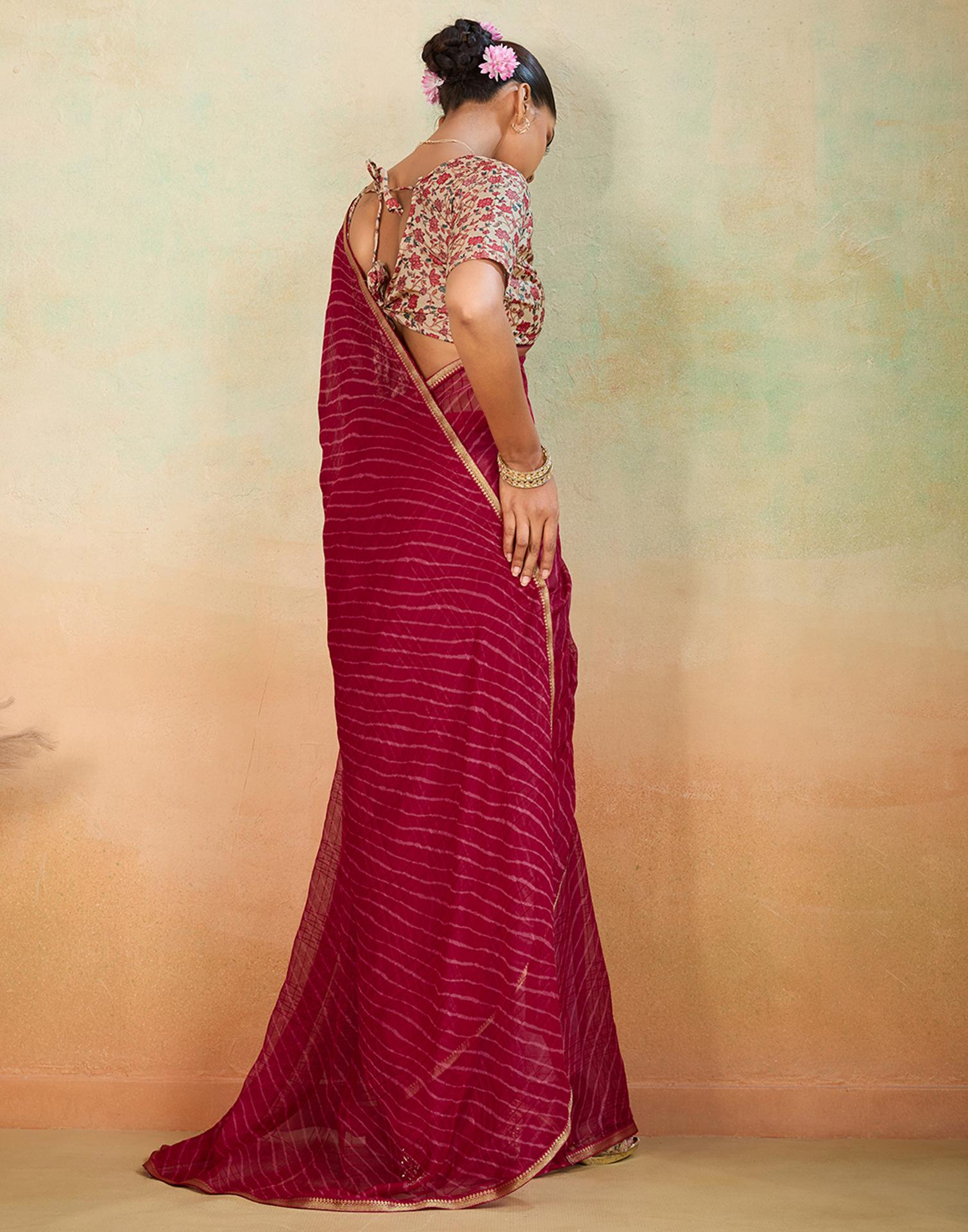 Red Chiffon Laheriya Saree