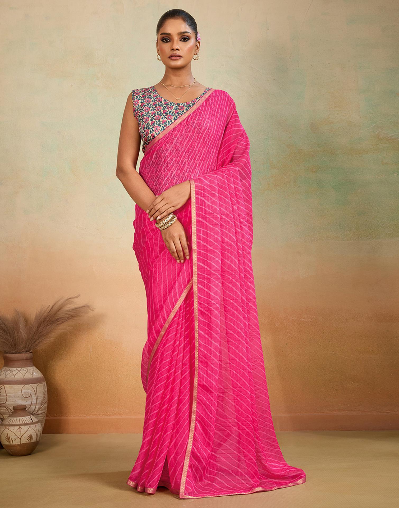 Dark Pink Chiffon Laheriya Saree