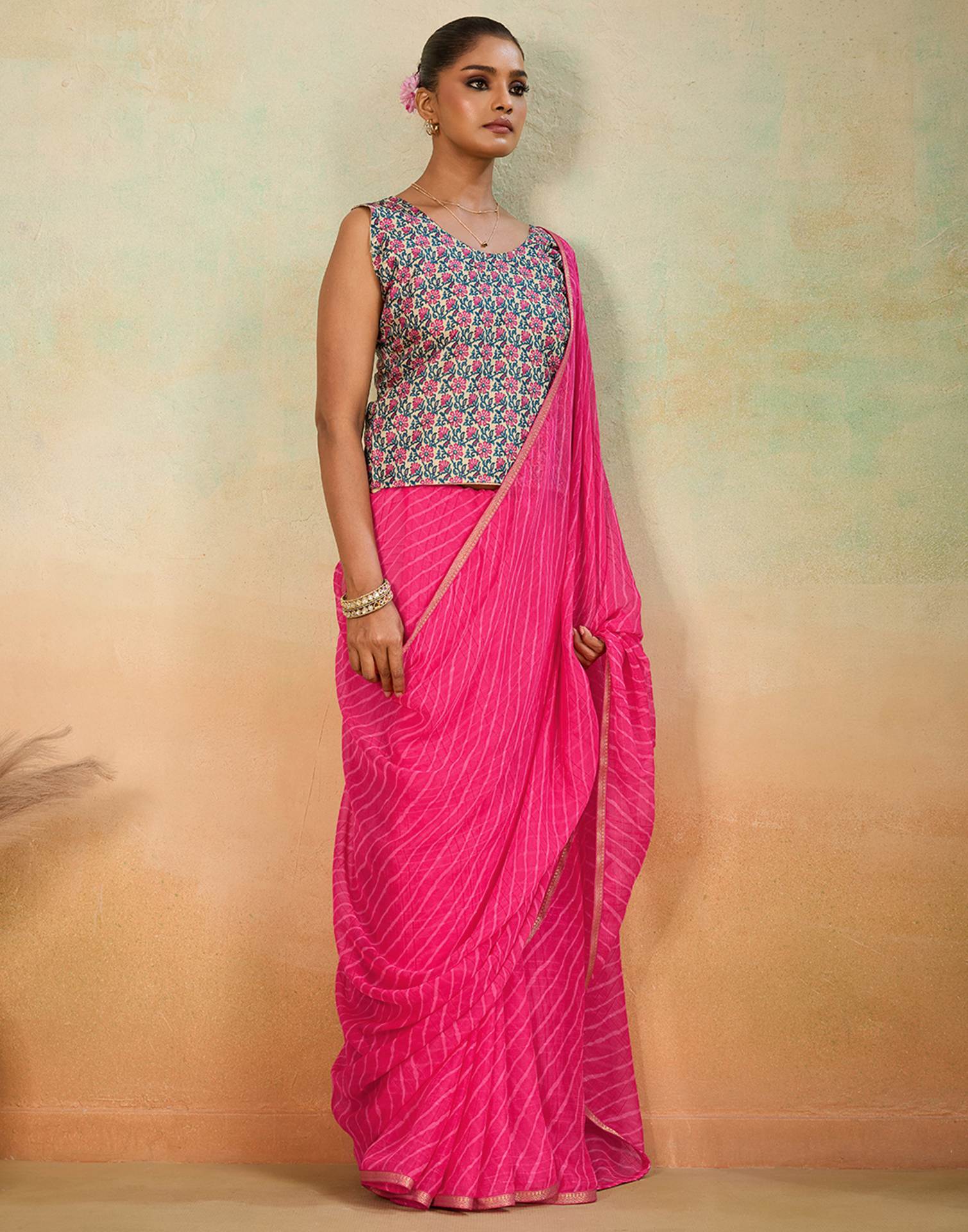 Dark Pink Chiffon Laheriya Saree