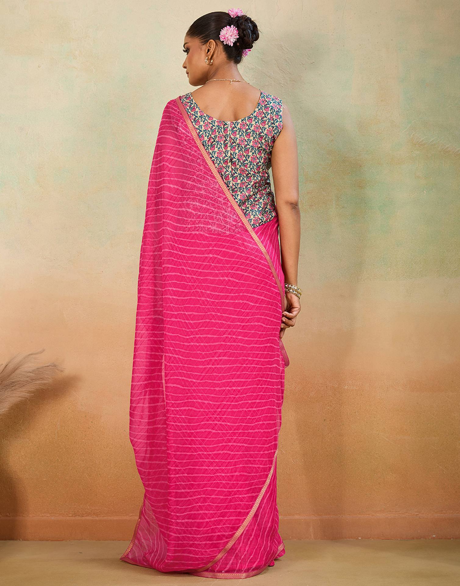 Dark Pink Chiffon Laheriya Saree