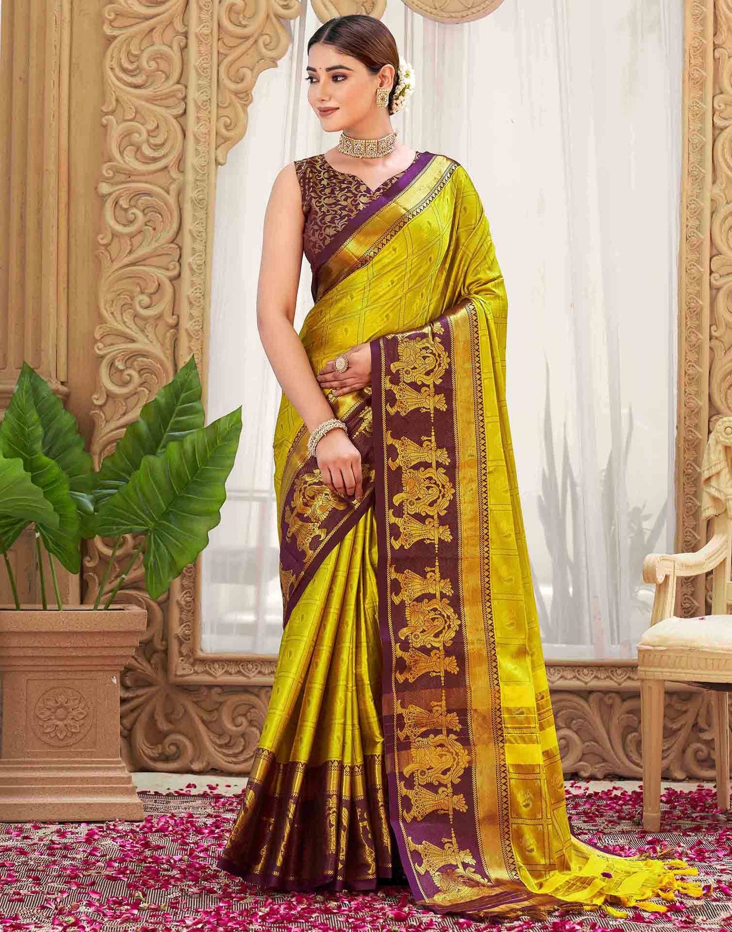Mustard Silk Woven Kanjivaram Saree