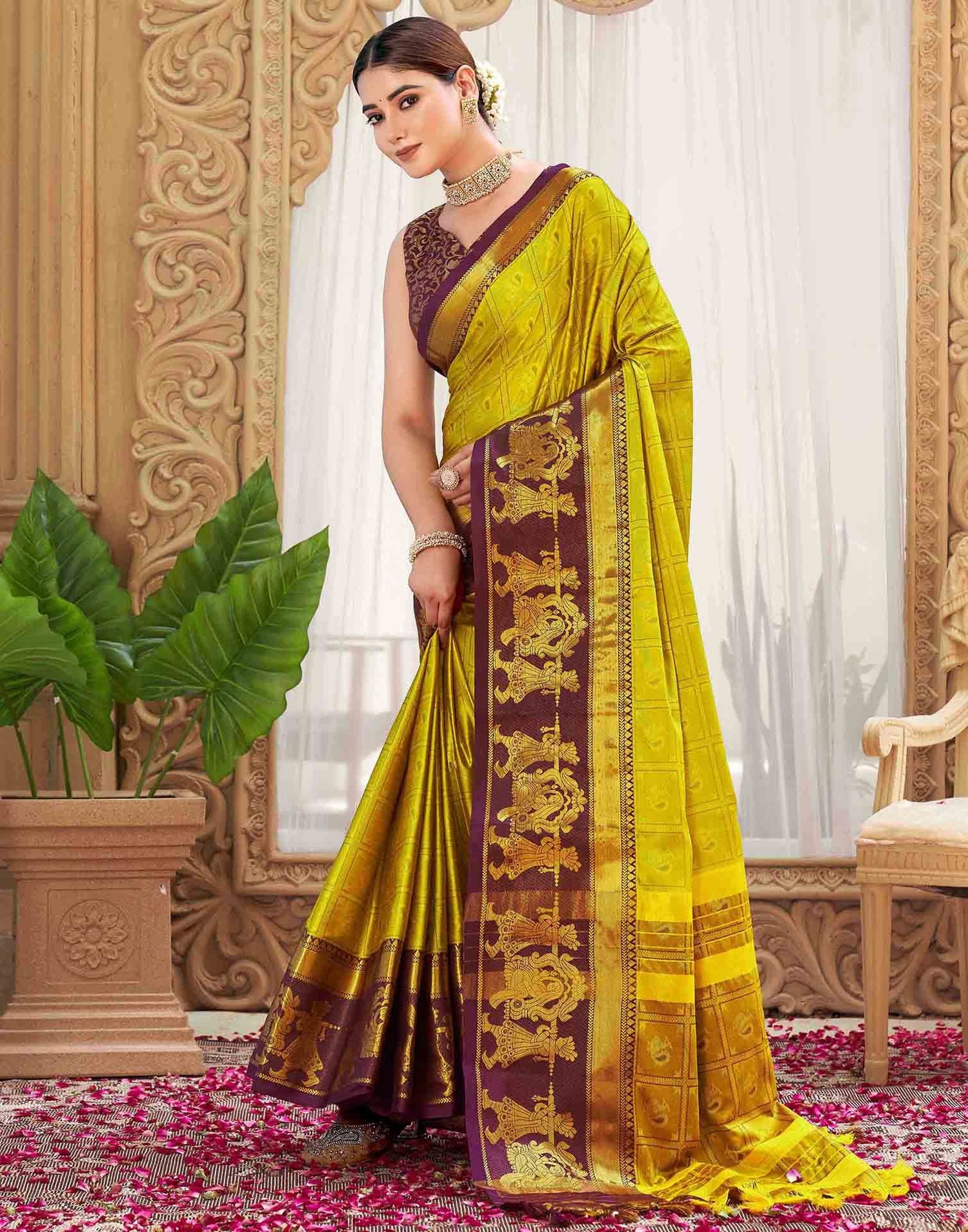 Mustard Silk Woven Kanjivaram Saree