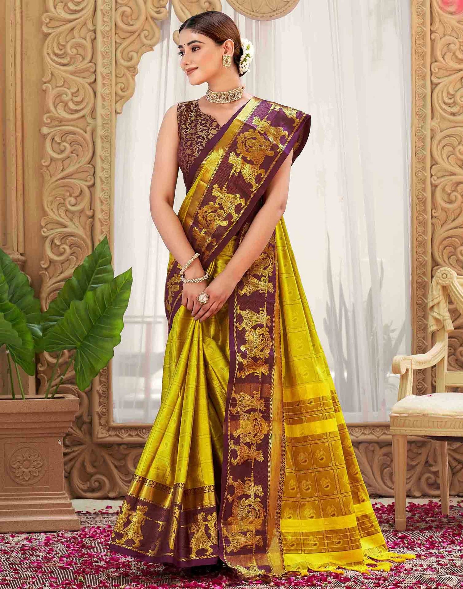 Mustard Silk Woven Kanjivaram Saree