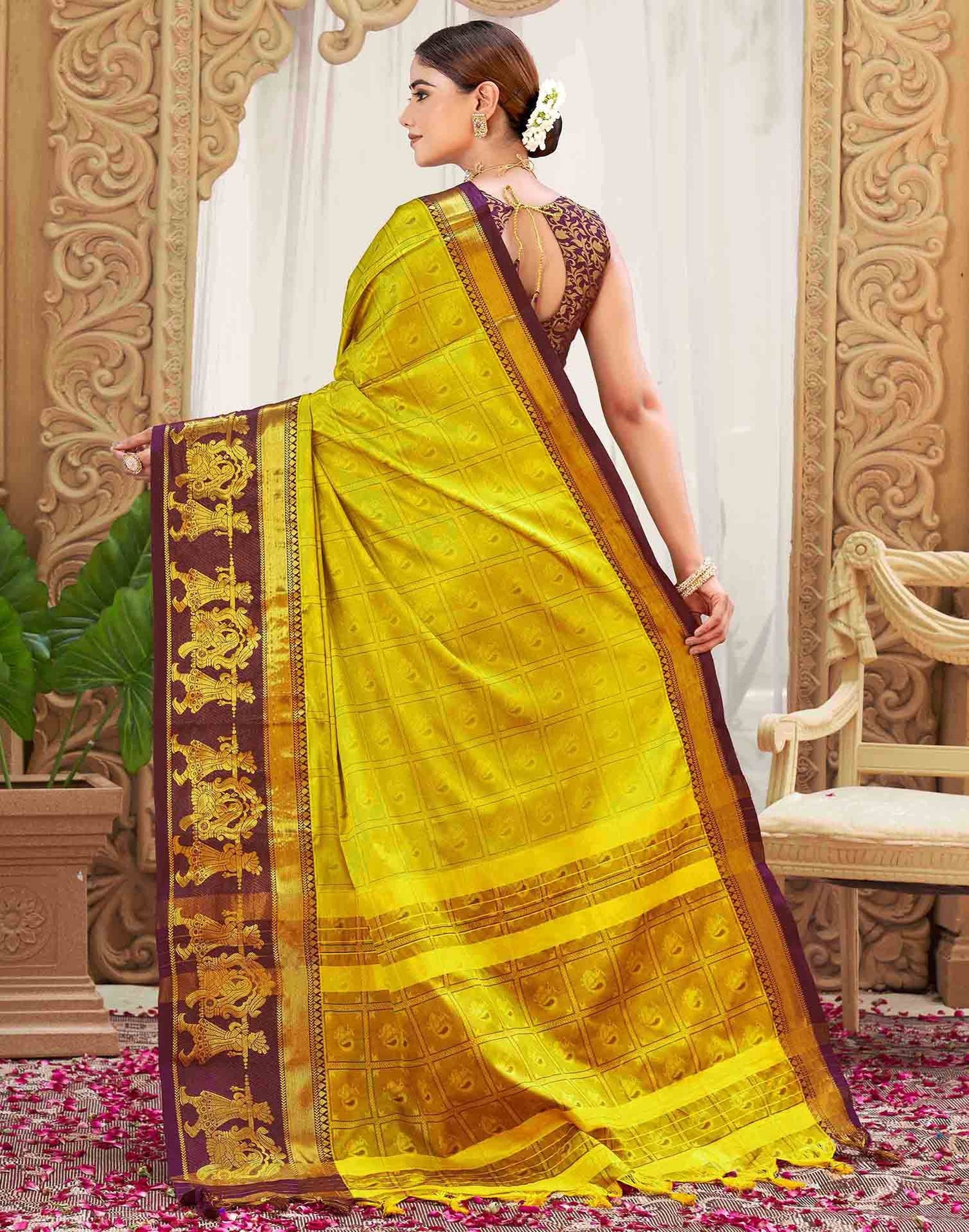 Mustard Silk Woven Kanjivaram Saree